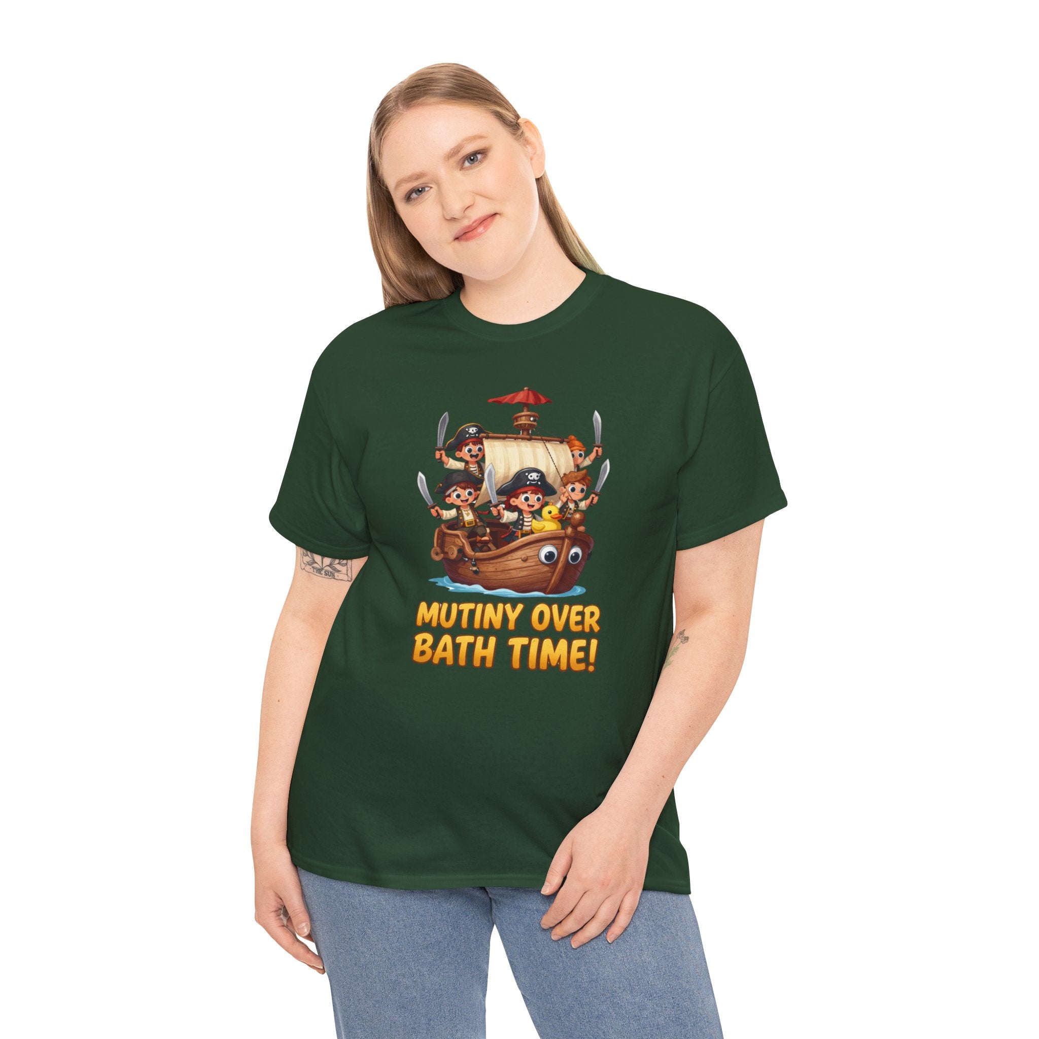 Mutiny Over Bath Time T-Shirt – Funny Pirate Kids Cartoon Parenting Humour | Rubber Duck Nautical Graphic Tee
