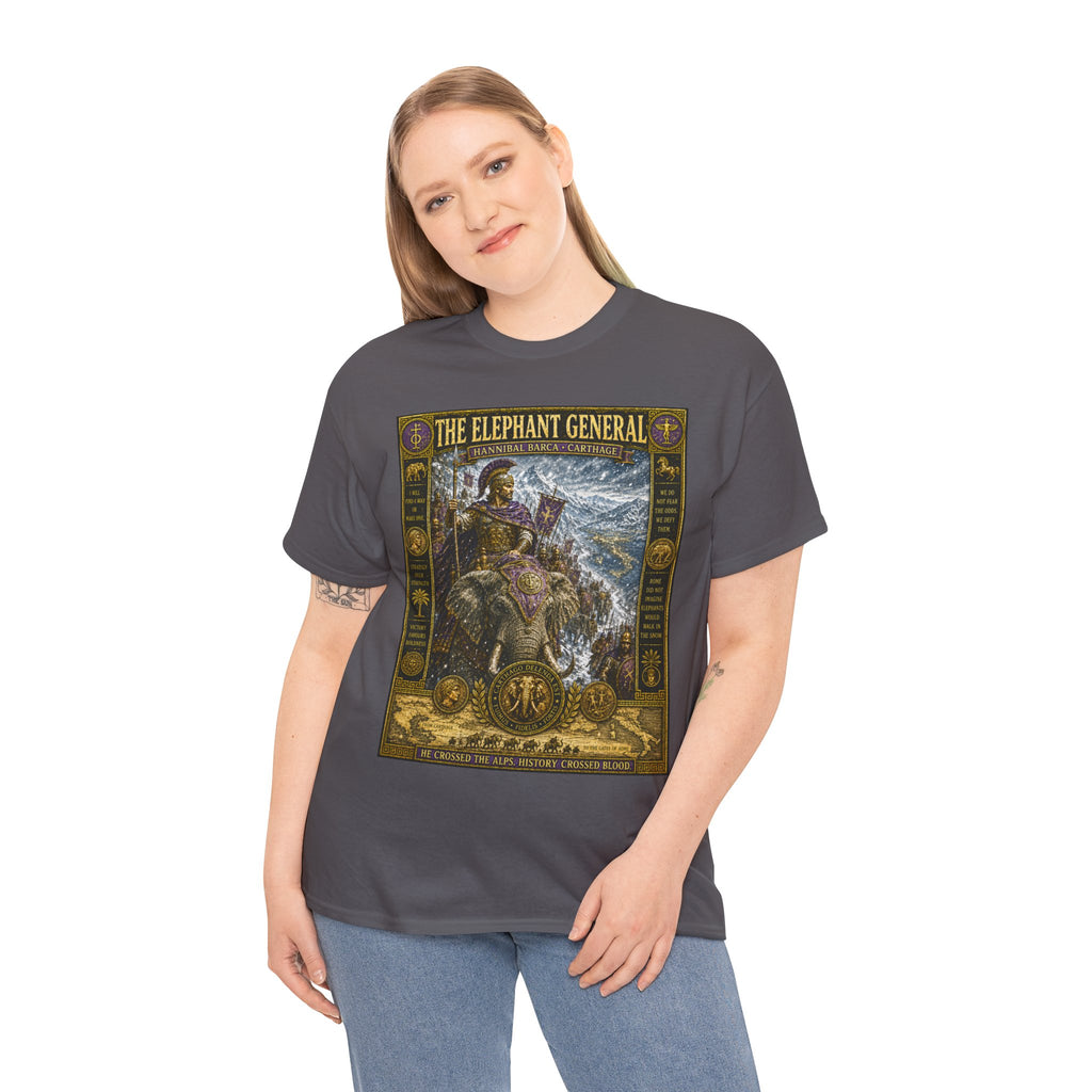 The Elephant General T-Shirt | Hannibal Barca Carthage Graphic Tee | Crossing the Alps Historical Shirt | Ancient Military History Art