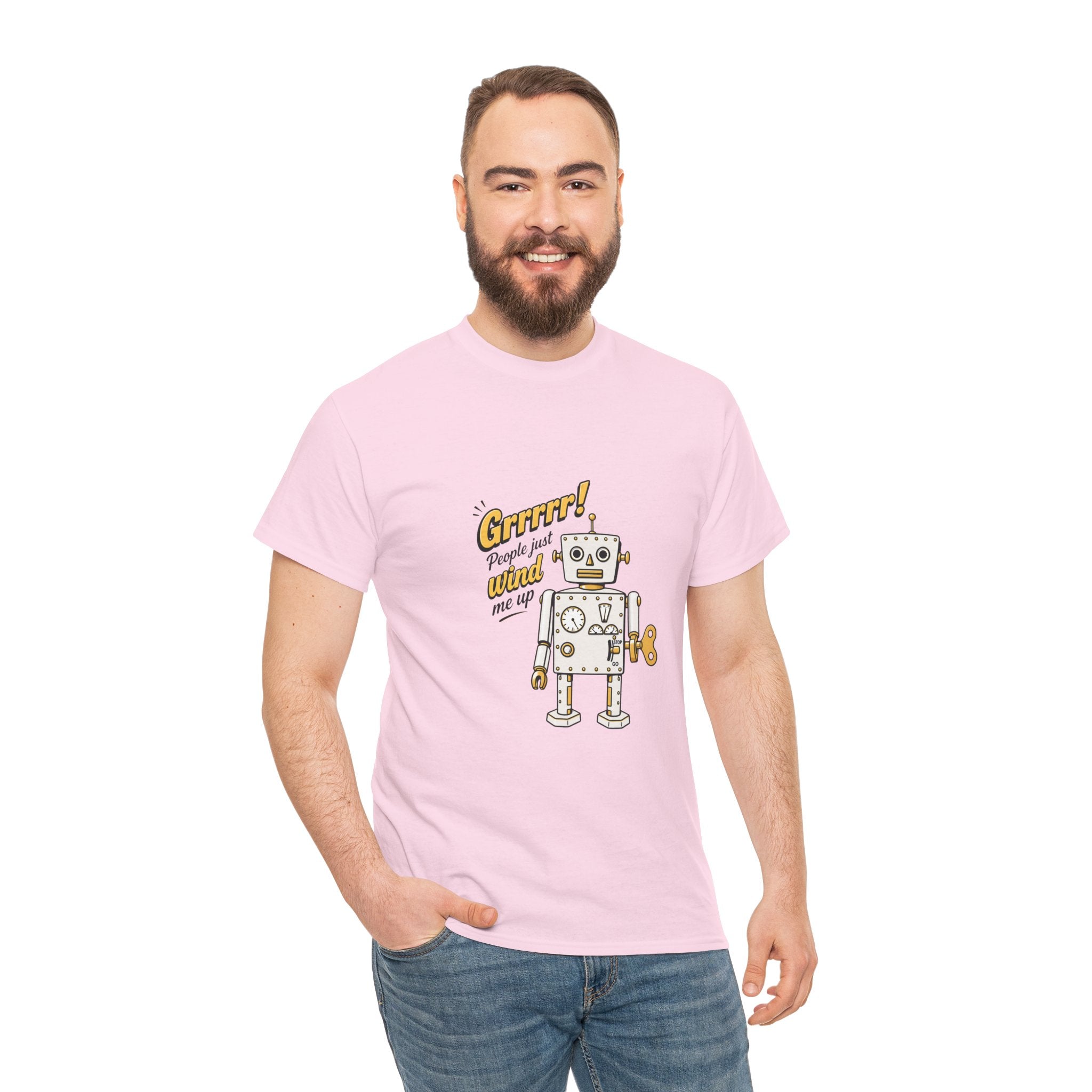 Robot Graphic Tee Light — "Grrr! Please Don’t Wind Me up" Vintage Wind‑Up Robot T‑Shirt
