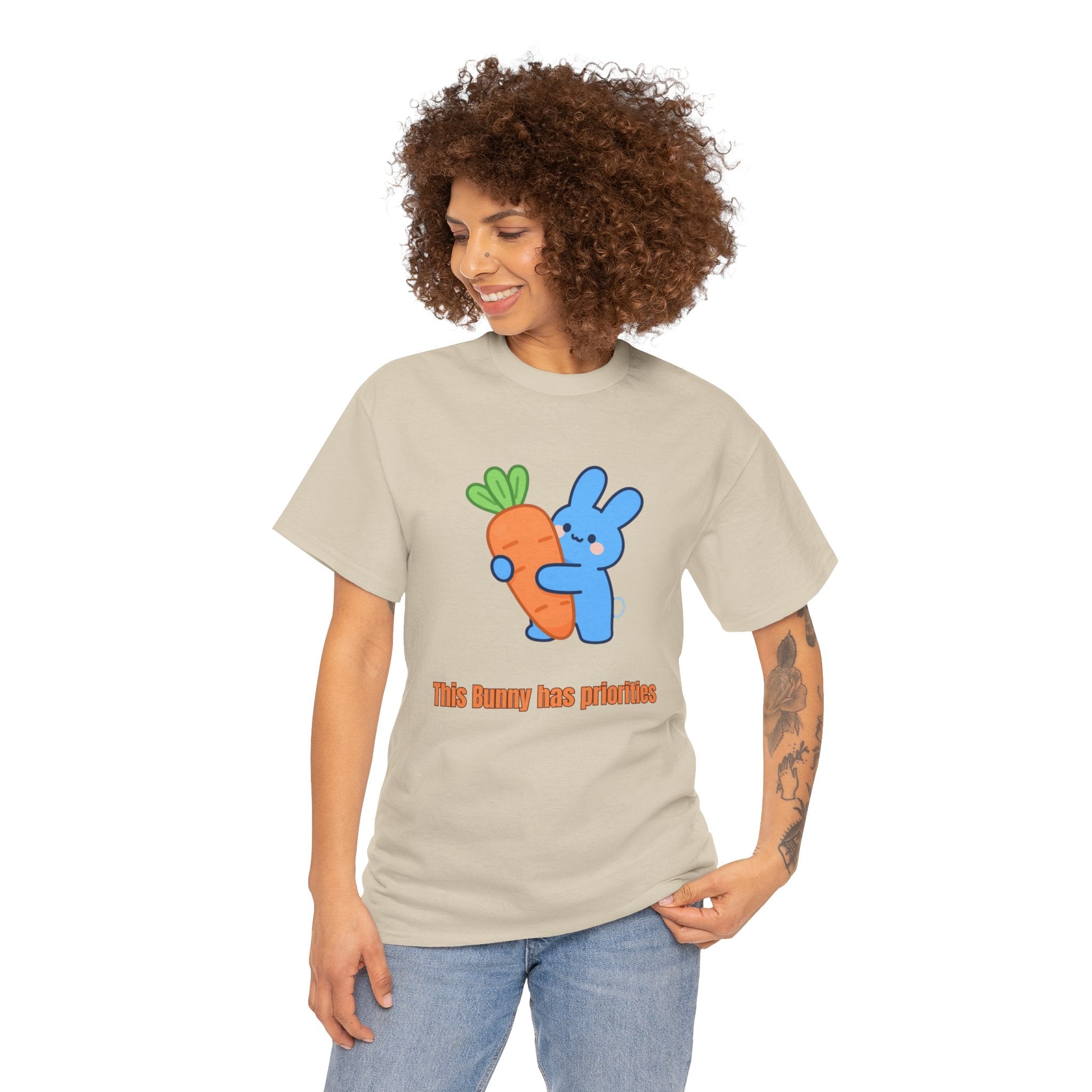 Bunny Carrot Hug – Cute Kawaii Blue Rabbit Cartoon Graphic T-Shirt - This carrot is mine. I found it. I am keeping it. Goodbye.