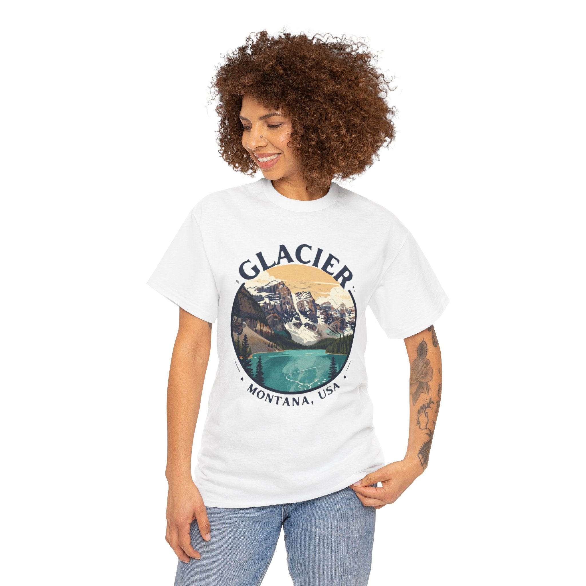Glacier National Park T-Shirt | Montana USA Hiking Tee | Vintage Mountain Lake Badge Graphic Shirt | Montana Travel Gift