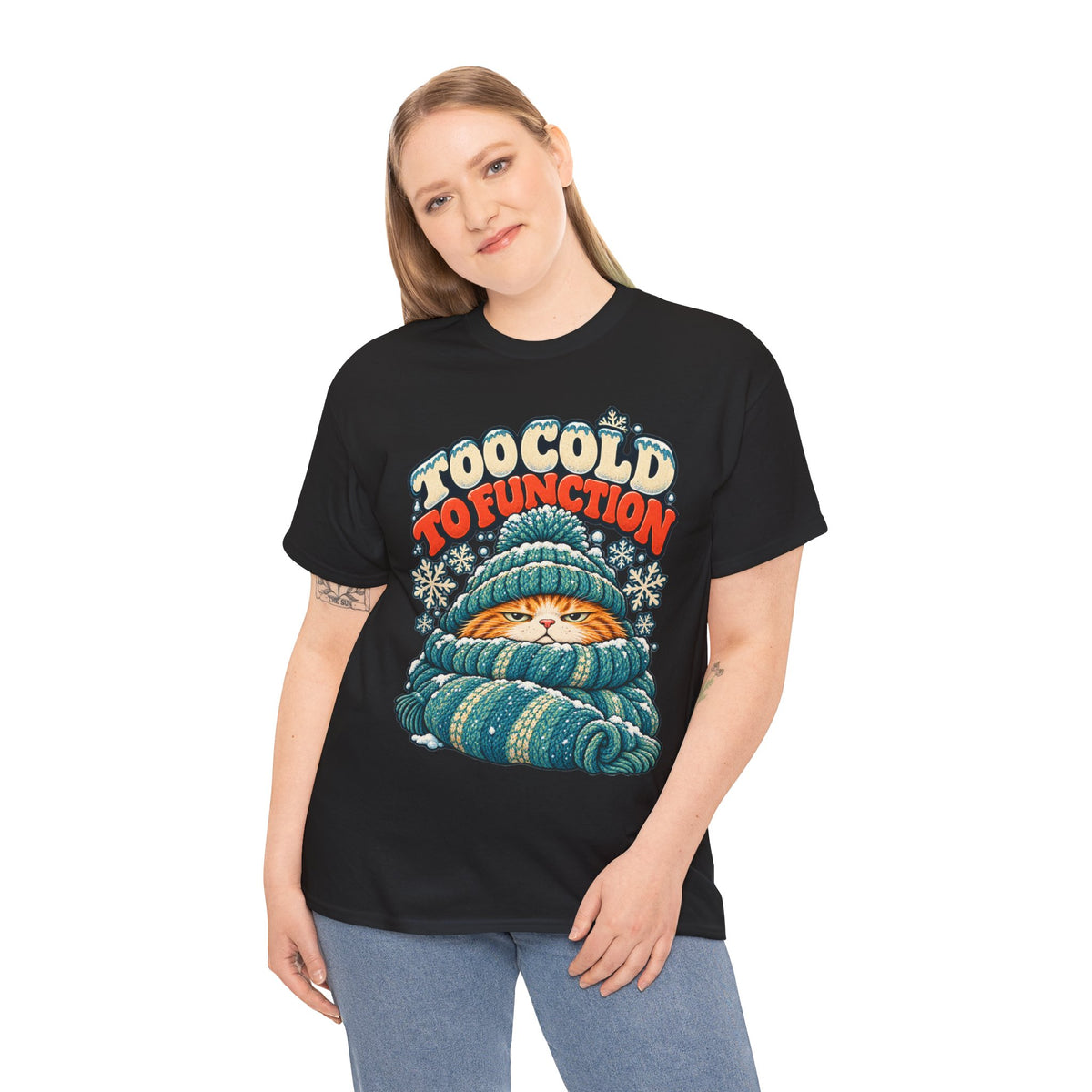 Too Cold To Function: Grouchy Ginger Cat Winter T-Shirt