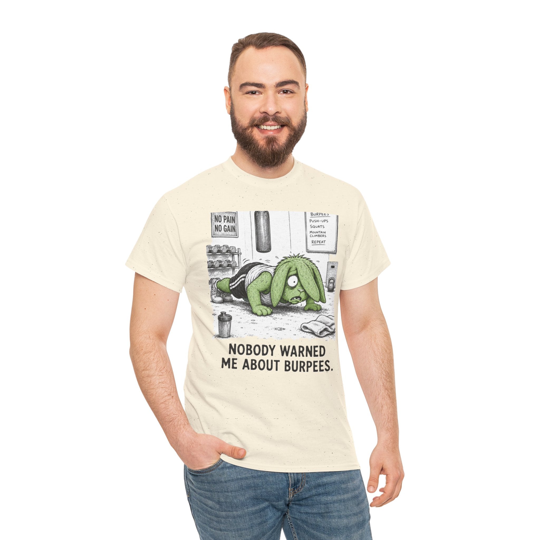 Nobody Warned Me About Burpees T-Shirt – Funny CrossFit Gym Bunny Workout Fail | No Pain No Gain Graphic Tee