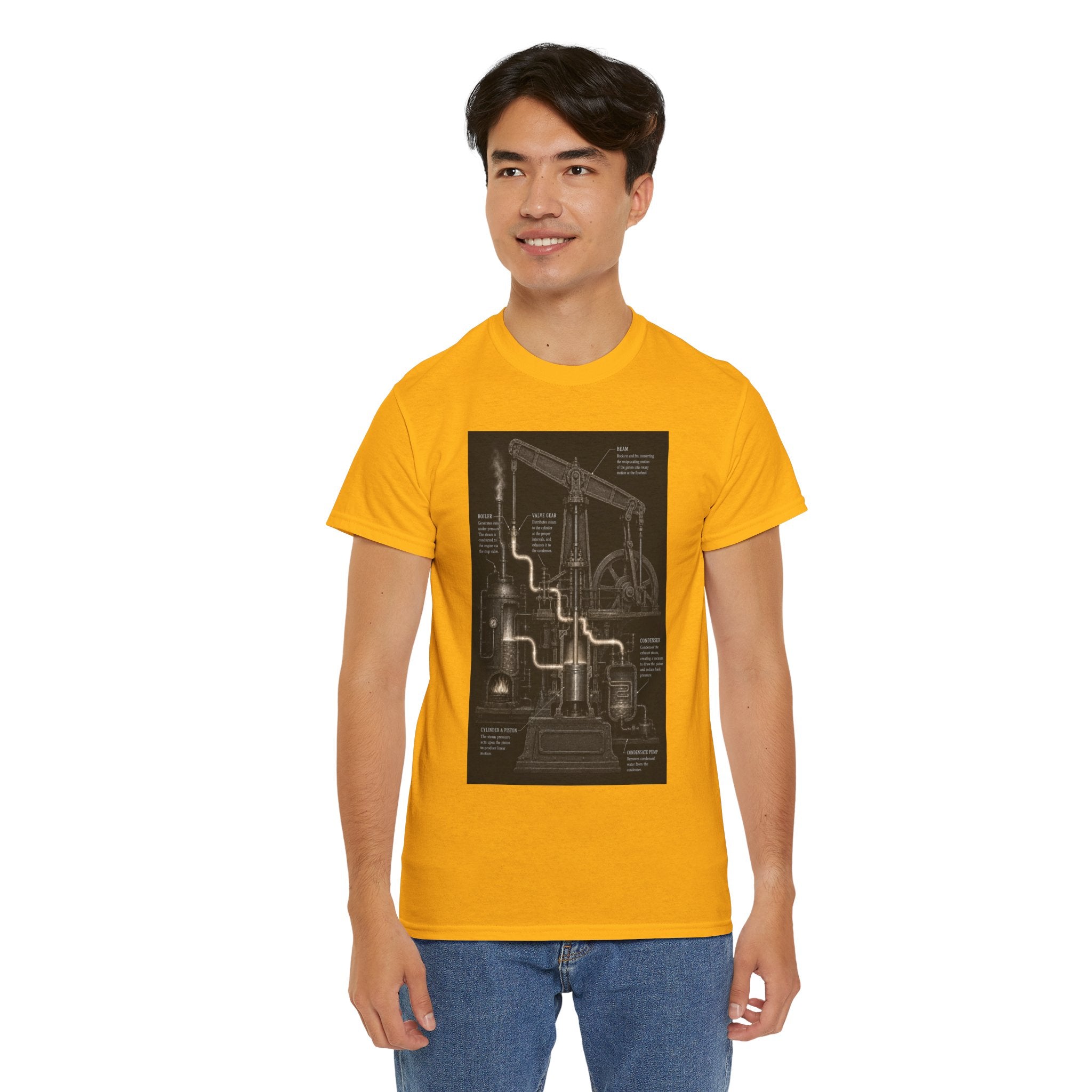 Steam Engine Diagram T-Shirt | Vintage Beam Engine Cutaway Graphic Tee | Industrial Revolution Engineering Shirt | Mechanical History Art