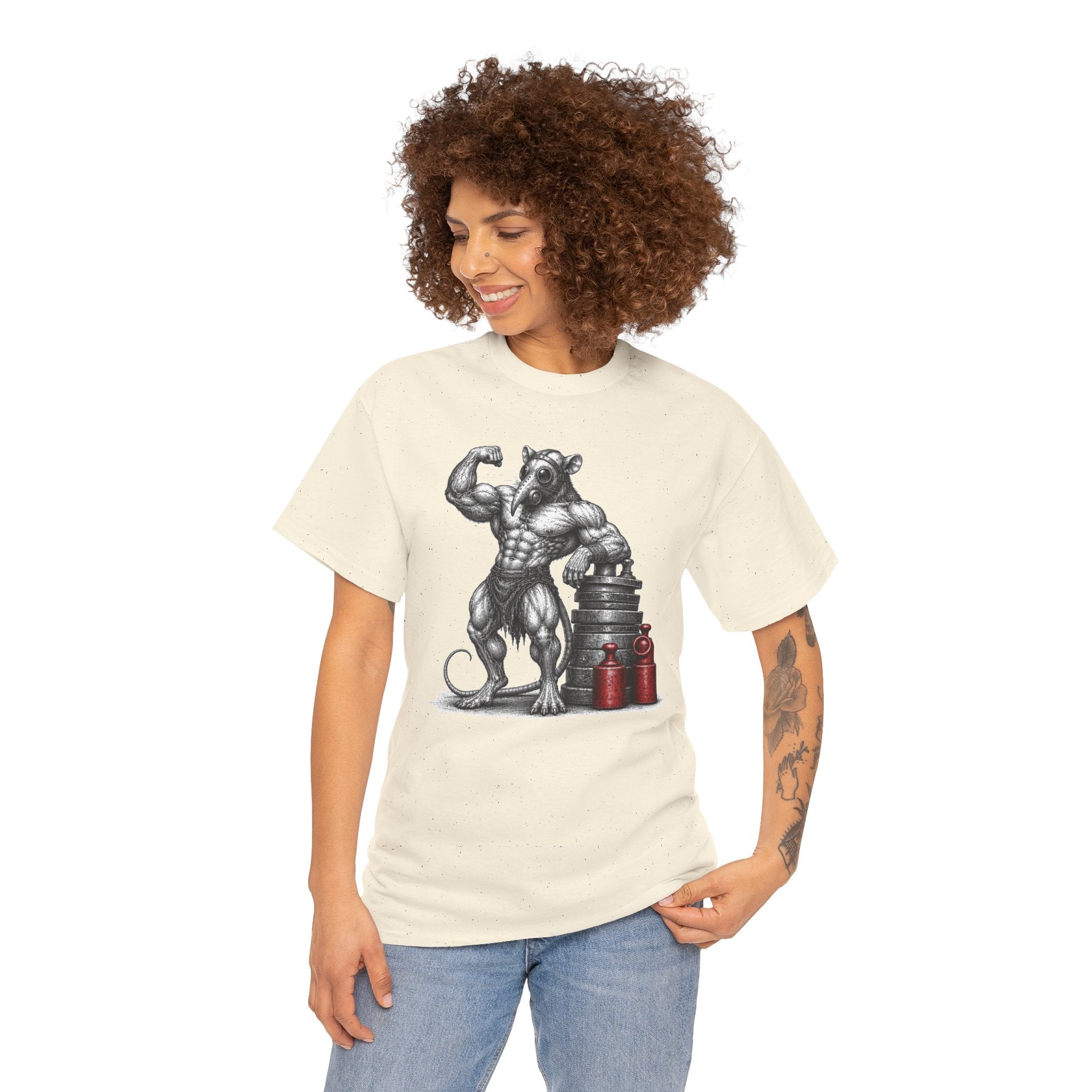 Plague Doctor Gym Rat T-Shirt | Bodybuilder Rat Illustration Tee