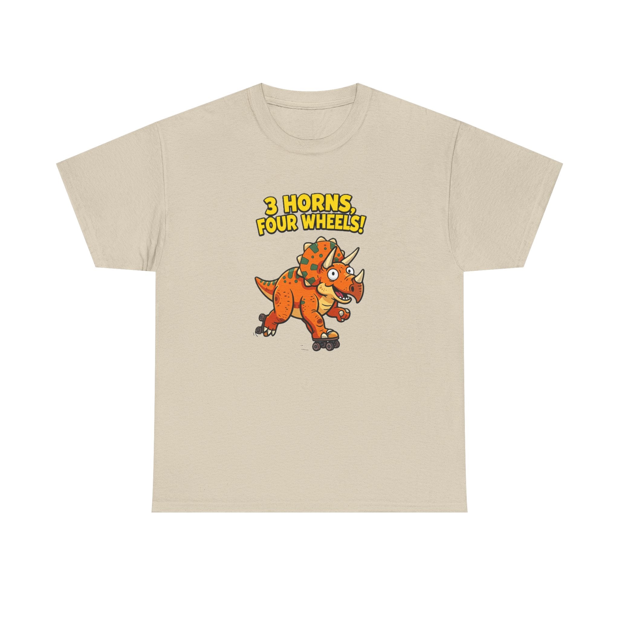 3 Horns Four Wheels T-Shirt – Funny Triceratops Roller Skate Cartoon Dinosaur | Dino Skater Graphic Tee