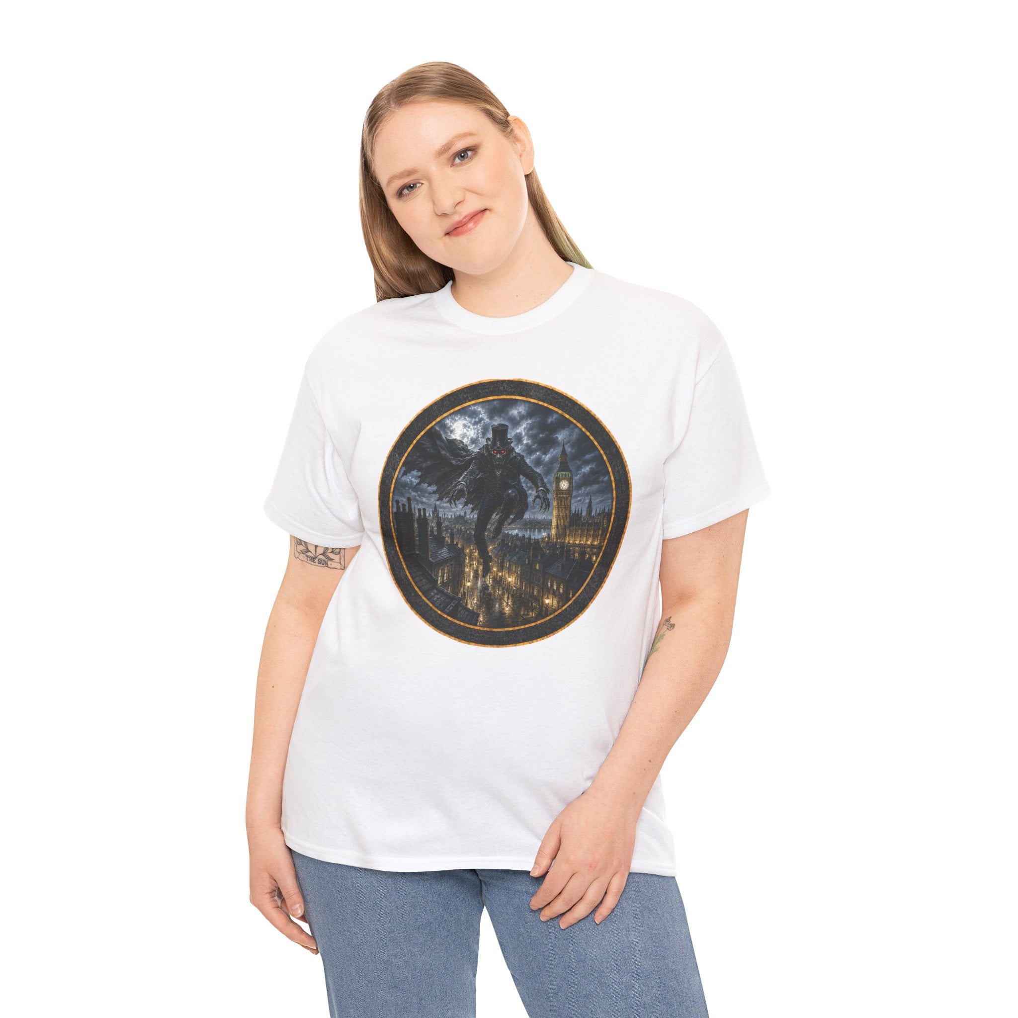 Spring-Heeled Jack T‑Shirt — Gothic Big Ben Skyline Design