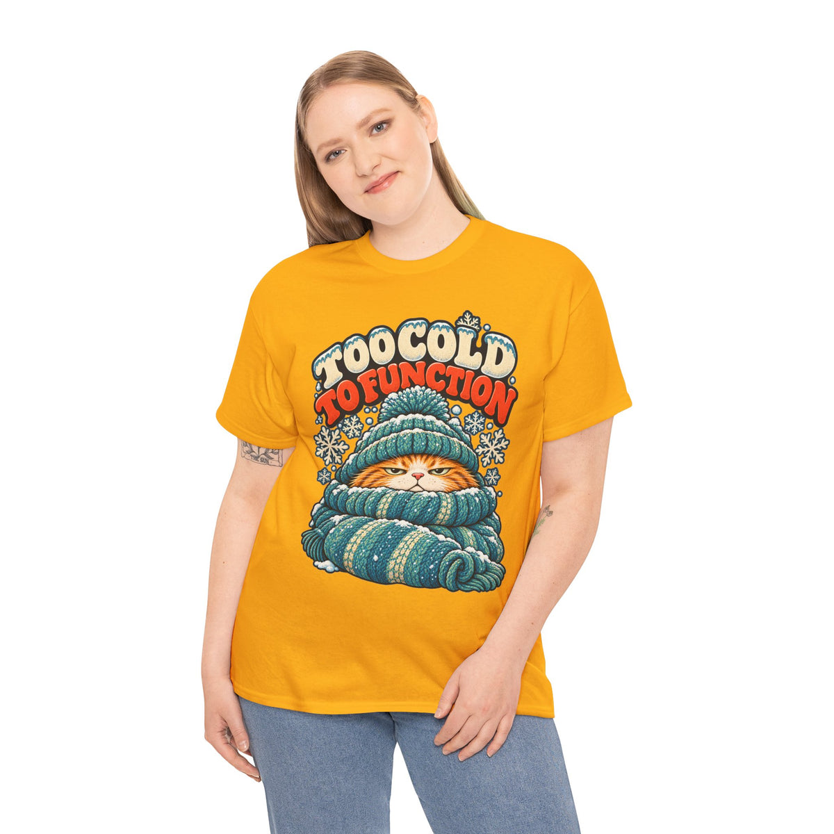 Too Cold To Function: Grouchy Ginger Cat Winter T-Shirt