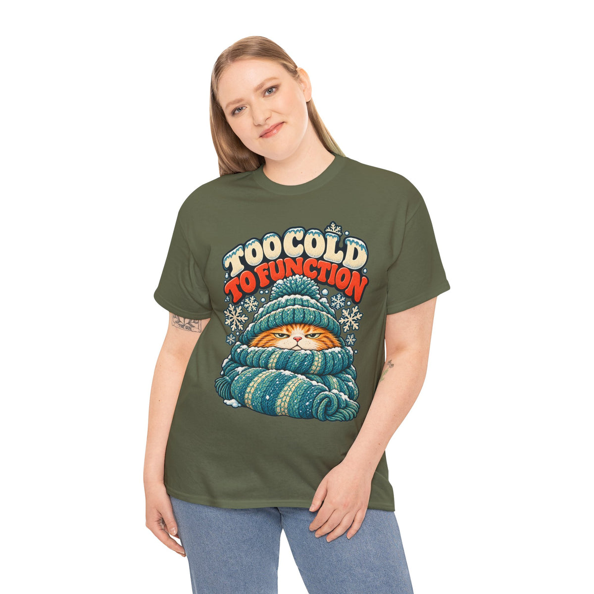 Too Cold To Function: Grouchy Ginger Cat Winter T-Shirt