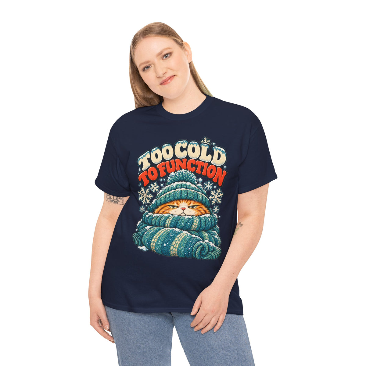 Too Cold To Function: Grouchy Ginger Cat Winter T-Shirt