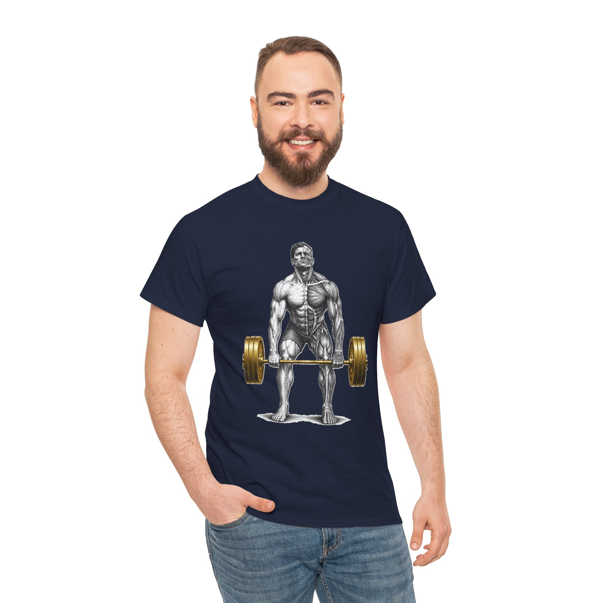 Anatomical Deadlift Gold T-Shirt | Muscle Study Weightlifting Tee
