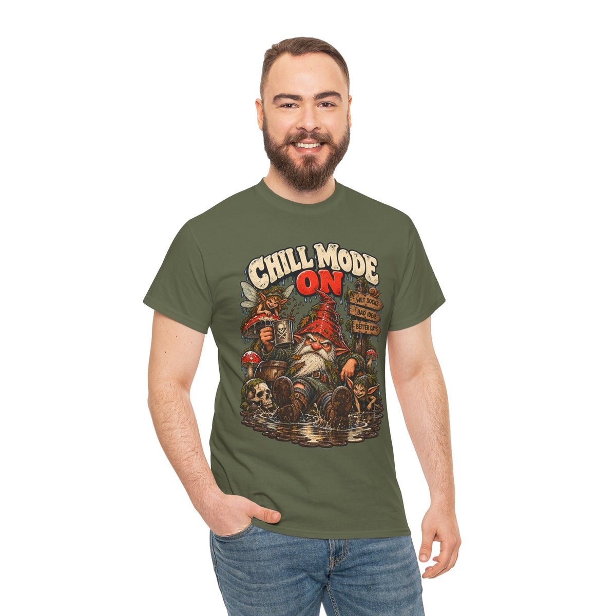 Chill Mode On: Grumpy Gnome Puddle T-Shirt