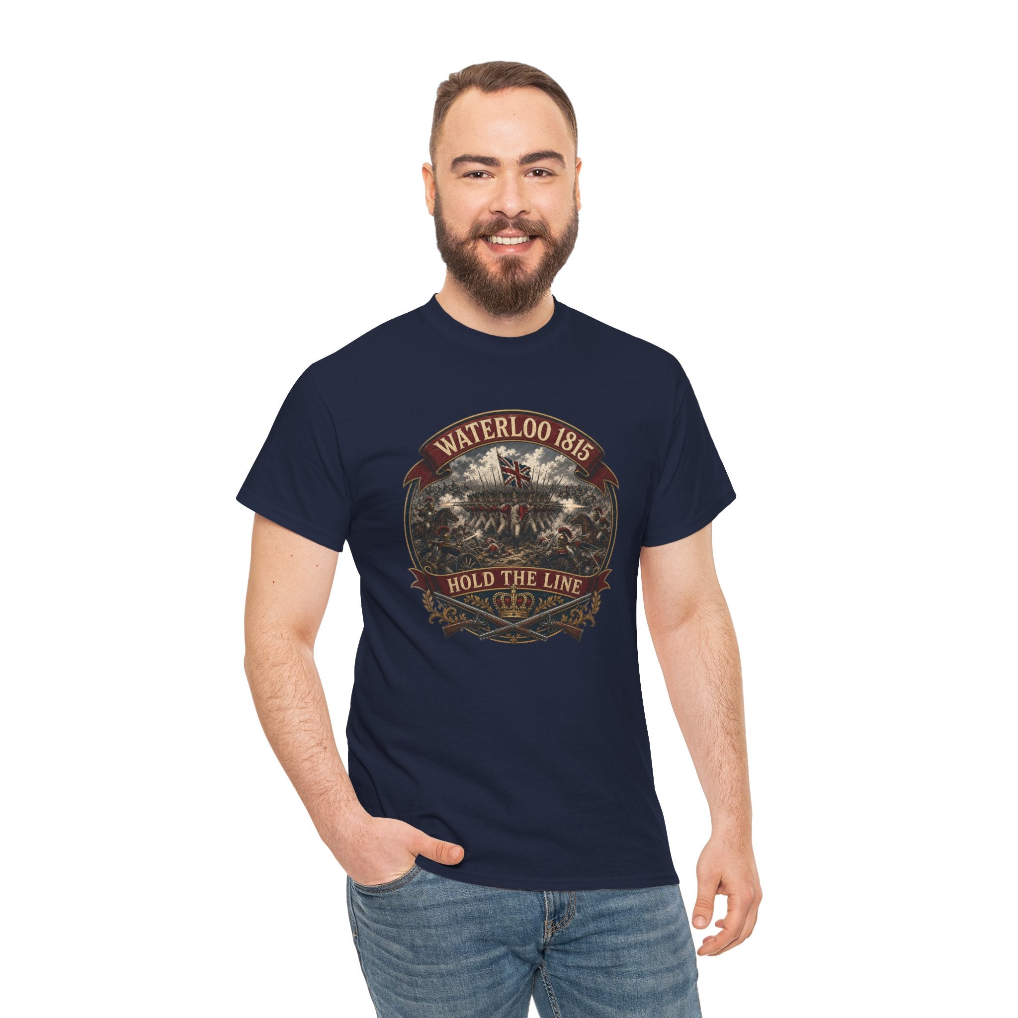 Waterloo 1815 T-Shirt | Hold the Line Napoleonic Wars Badge | British Infantry Square Graphic Tee | Military History Circular Design