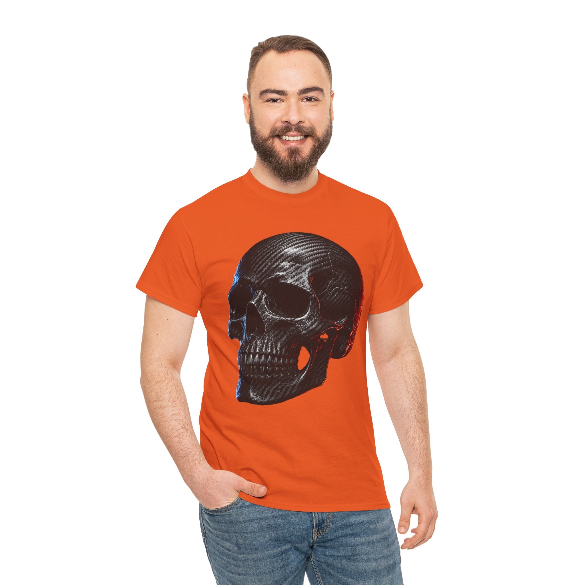 Carbon Fibre Skull T-Shirt | Racing Car Culture Graphic Tee | Red and Blue Edge Lighting Skull Shirt | Motorsport Gearhead Art
