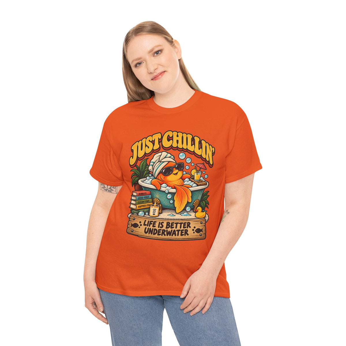 Just Chillin' Goldfish Bubble Bath T-Shirt – Funny Spa Day Fish Tee