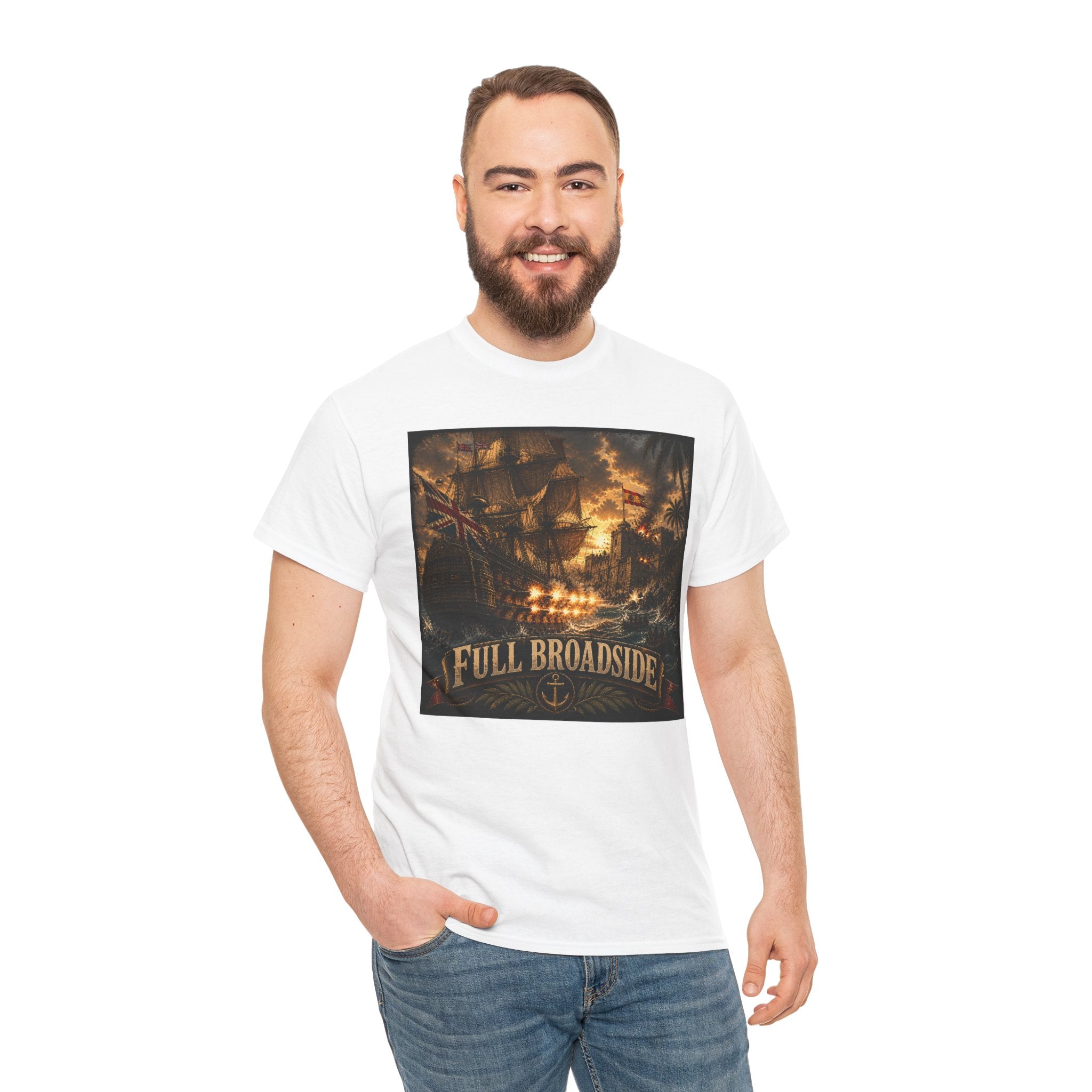 Full Broadside T-Shirt | Tall Ship Cannon Battle Graphic Tee | Age of Sail Naval History Shirt