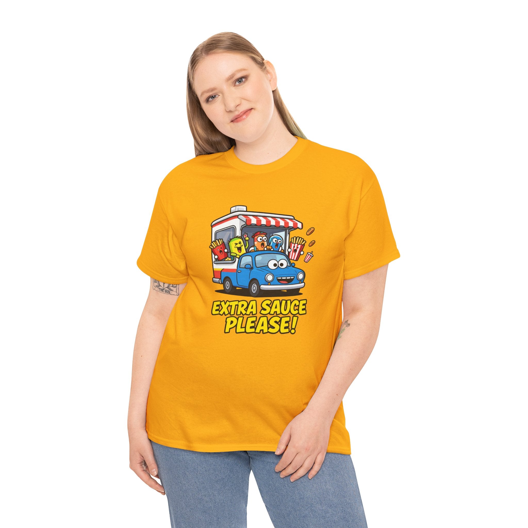 Extra Sauce Please T-Shirt – Funny Drive Thru Cartoon Car Fast Food Graphic Tee | Food Lover Motoring Humour