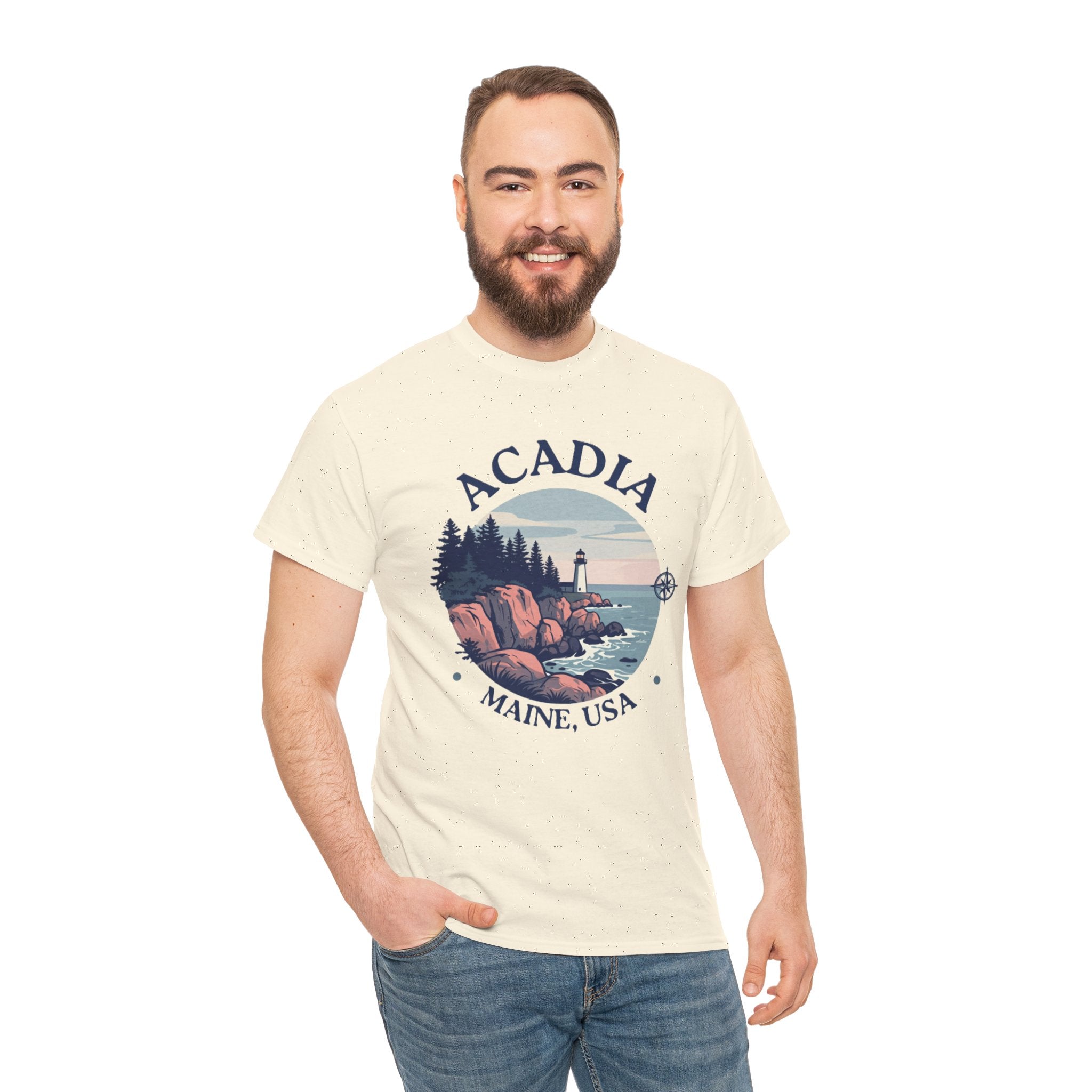 Acadia National Park T-Shirt | Maine Lighthouse Hiking Tee | Vintage Coastal Badge Graphic Shirt | Maine Travel Gift