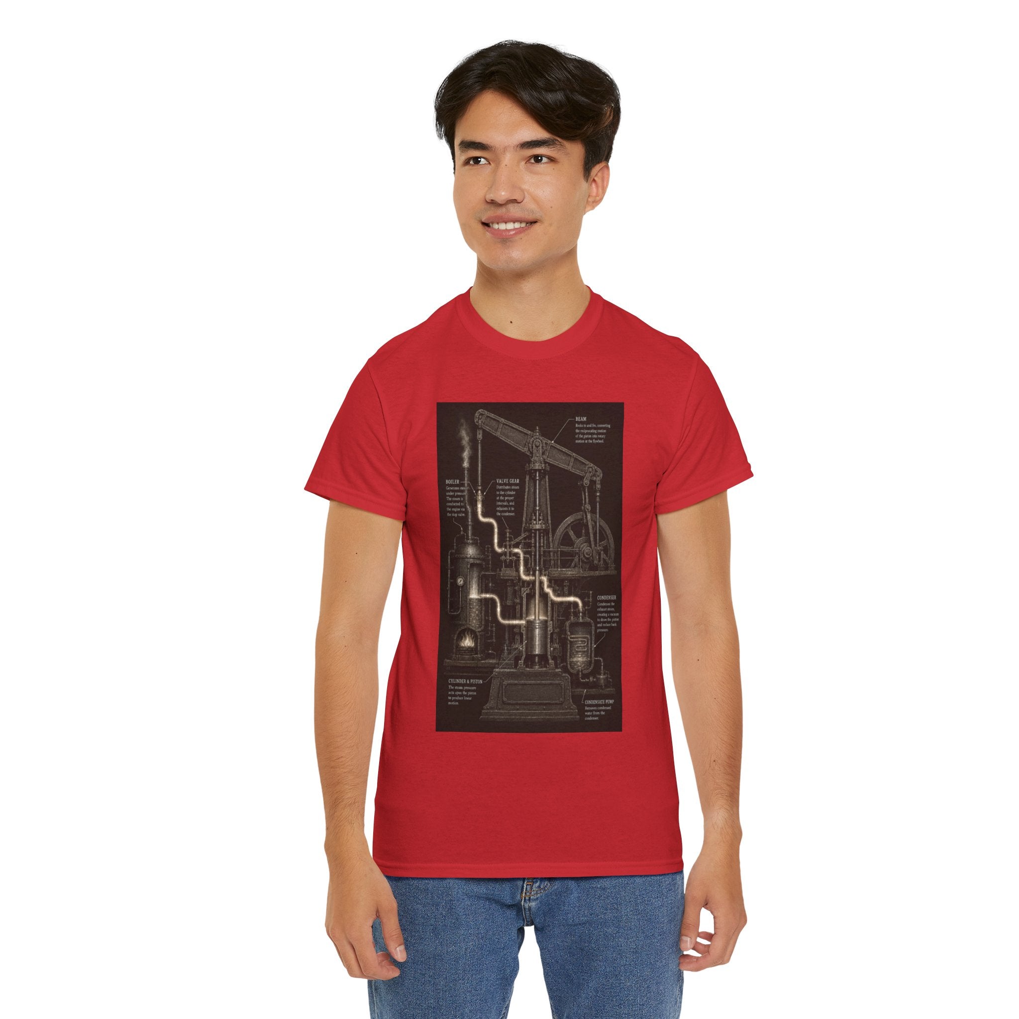 Steam Engine Diagram T-Shirt | Vintage Beam Engine Cutaway Graphic Tee | Industrial Revolution Engineering Shirt | Mechanical History Art