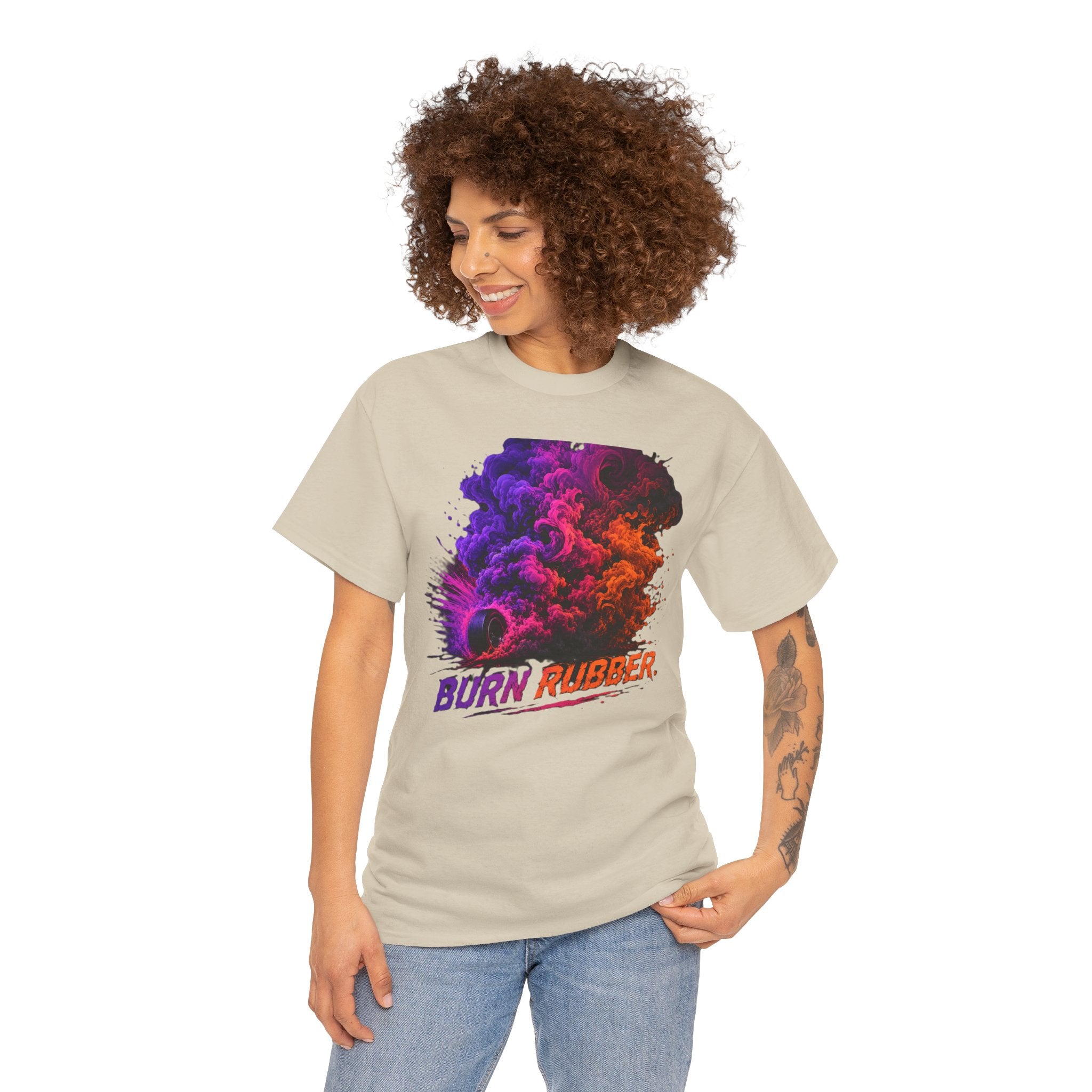 Burn Rubber T-Shirt | Tire Smoke Burnout Graphic Tee | Colorful Drift Racing Shirt | Car Culture Street Racing Art