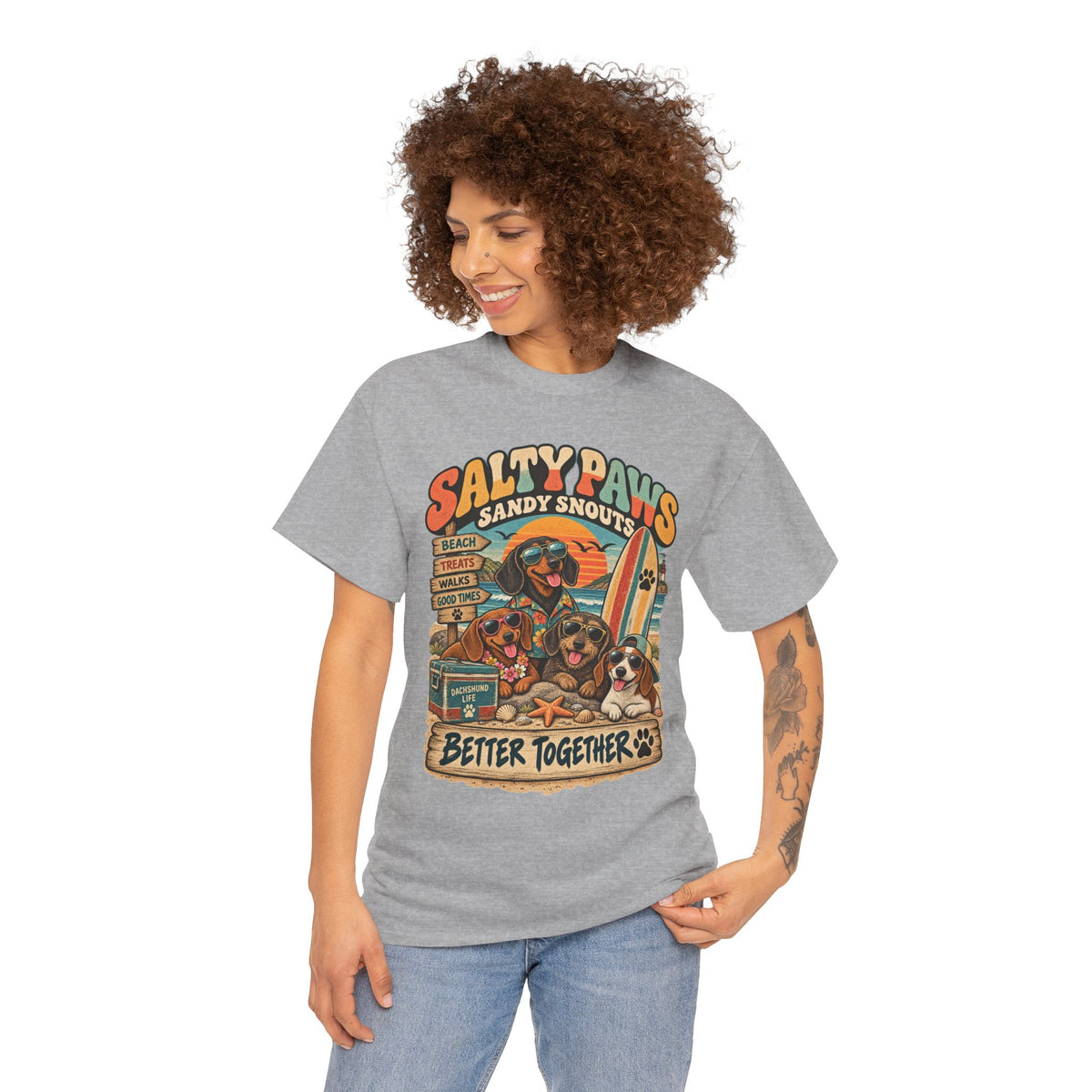 Salty Paws Sandy Snouts Dachshund Beach T-Shirt