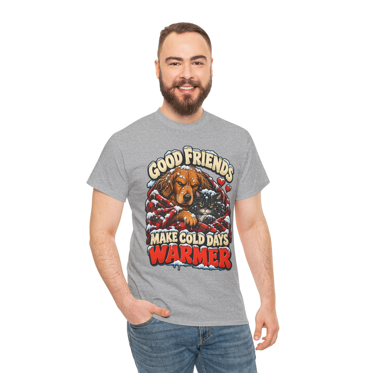 Good Friends Make Cold Days Warmer: Dog and Cat Winter T-Shirt