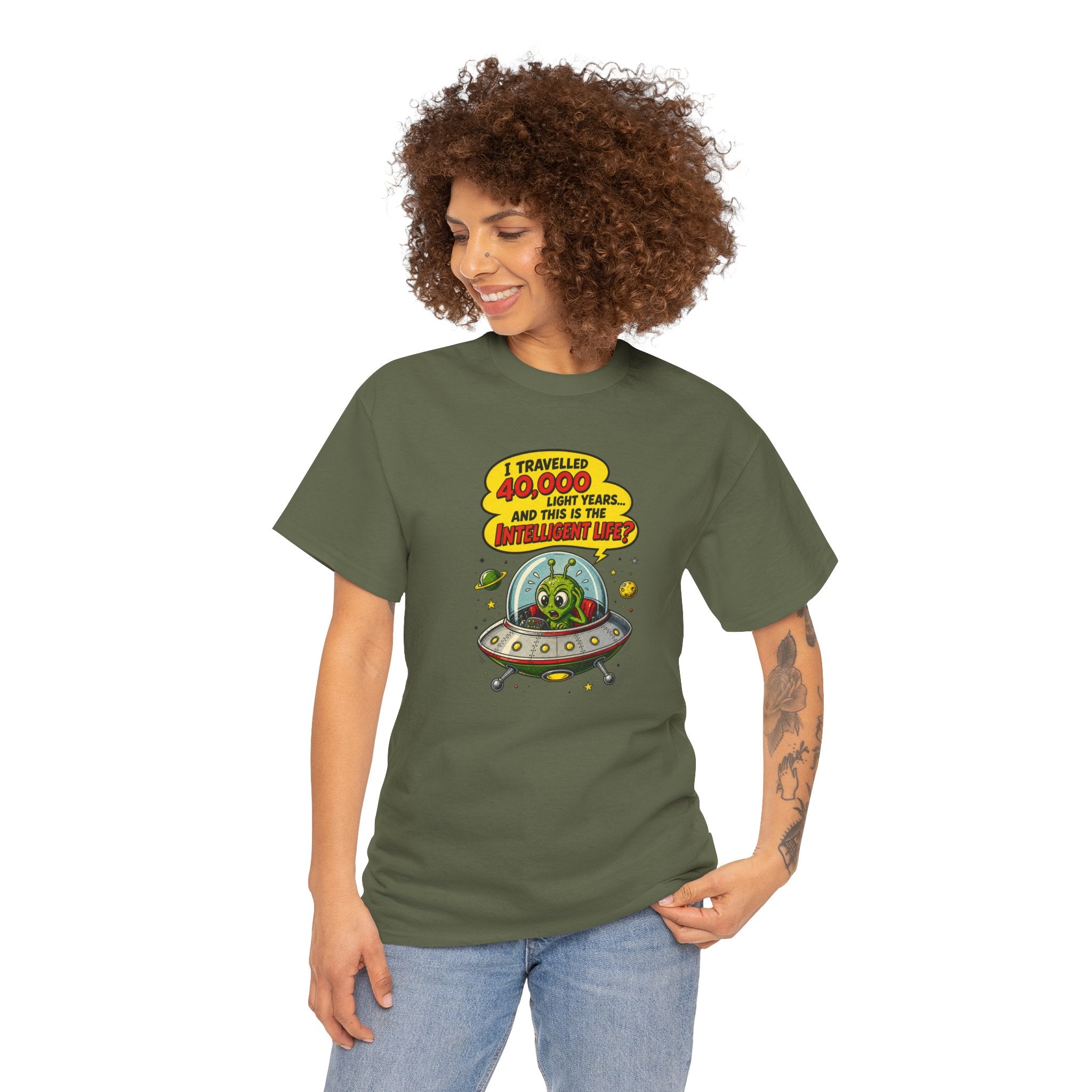 Alien UFO T-Shirt — "I Travelled 10,000 Light Years and This is the Alien’s Life" Graphic Tee