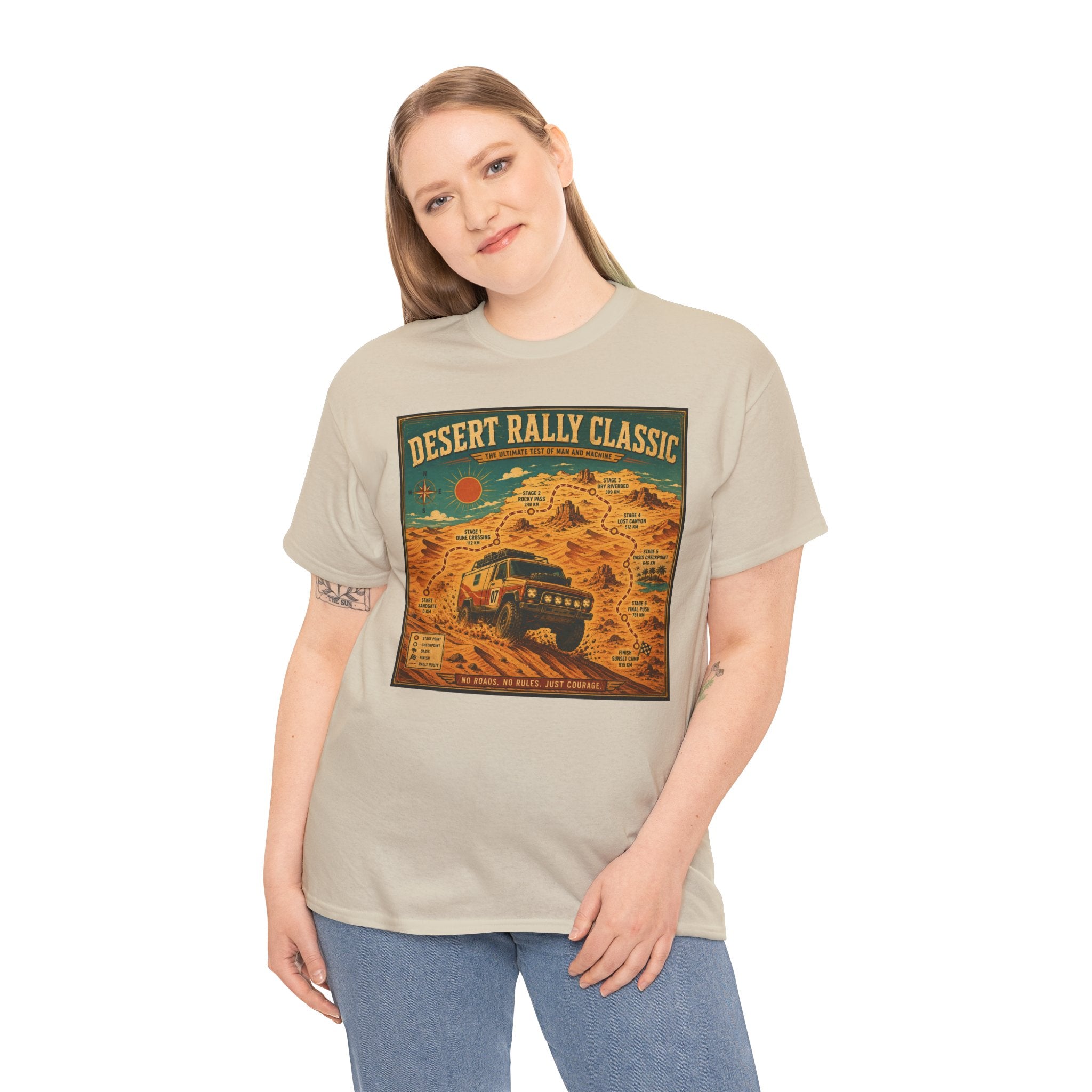Desert Rally Classic Tee - Off-Road Vintage SUV Graphic ShirtDesert Rally Classic T-Shirt | Vintage Off-Road Racing Map Graphic Tee | Dakar Style Rally Route Shirt | Retro Motorsport Poster Art