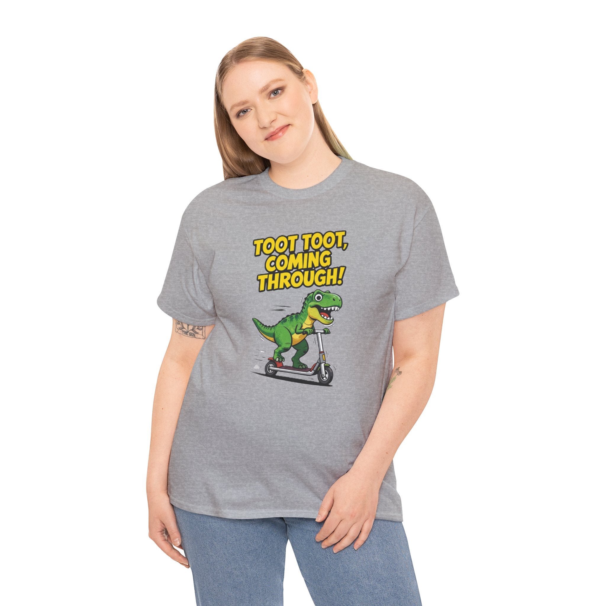 T-Rex Scooter Tee - "Toot Toot, Coming Through!" Funny Dino Graphic T-Shirt