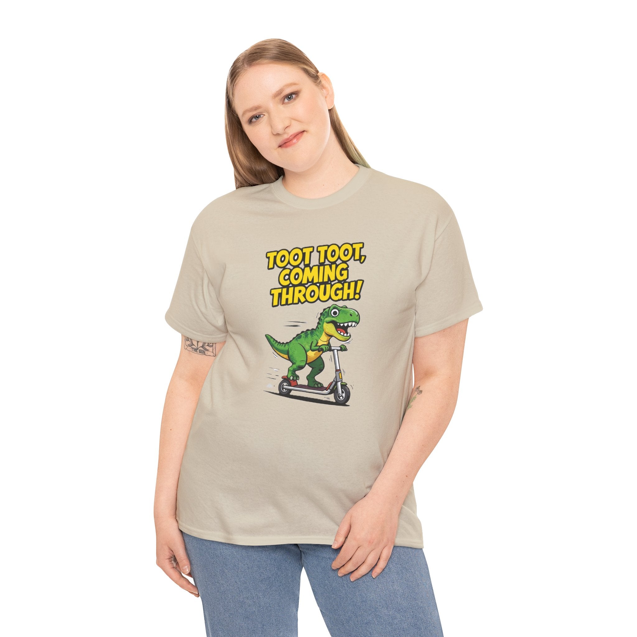 T-Rex Scooter Tee - "Toot Toot, Coming Through!" Funny Dino Graphic T-Shirt