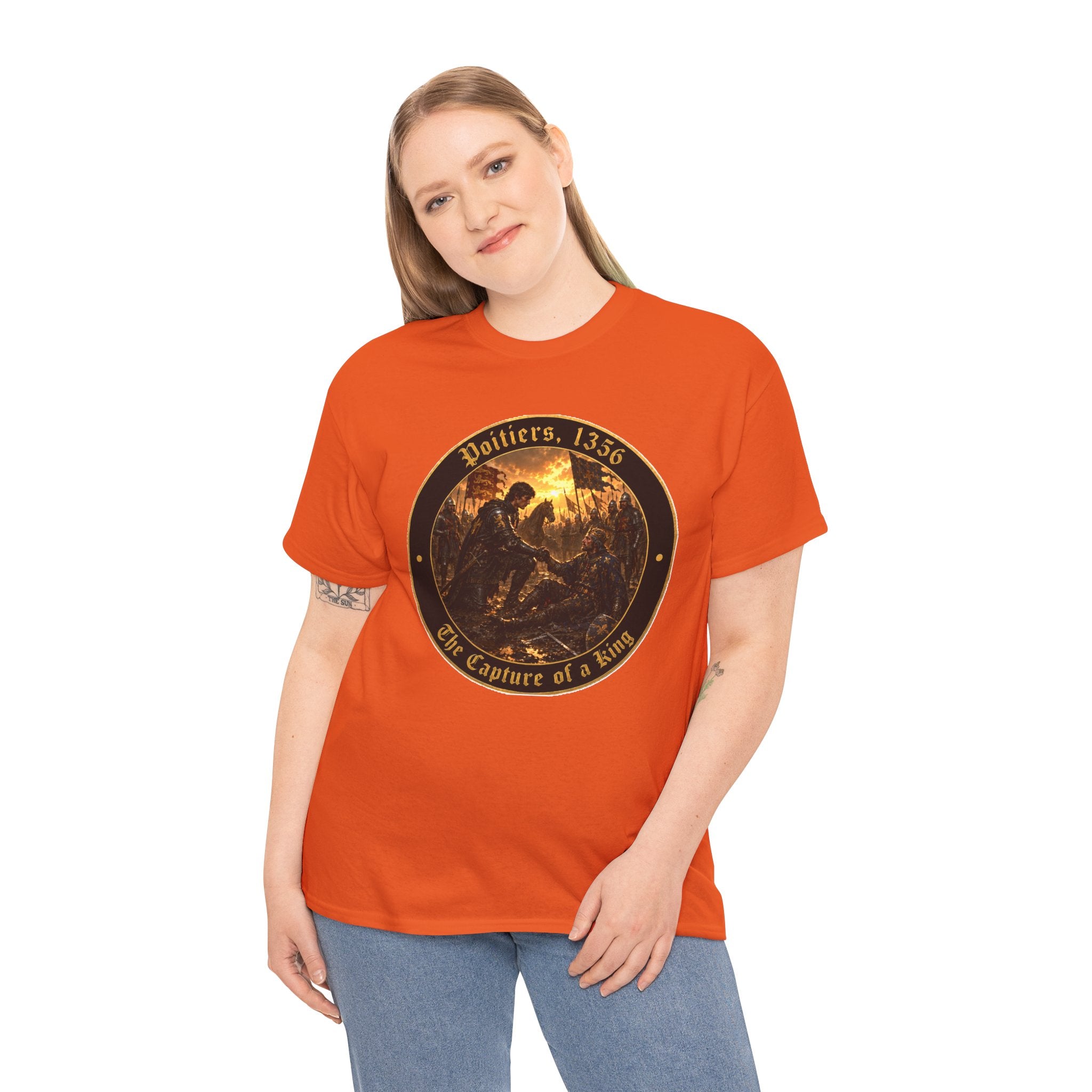 Poitiers 1356 T-Shirt — "The Capture of a King" Medieval Battle Roundel Graphic Tee