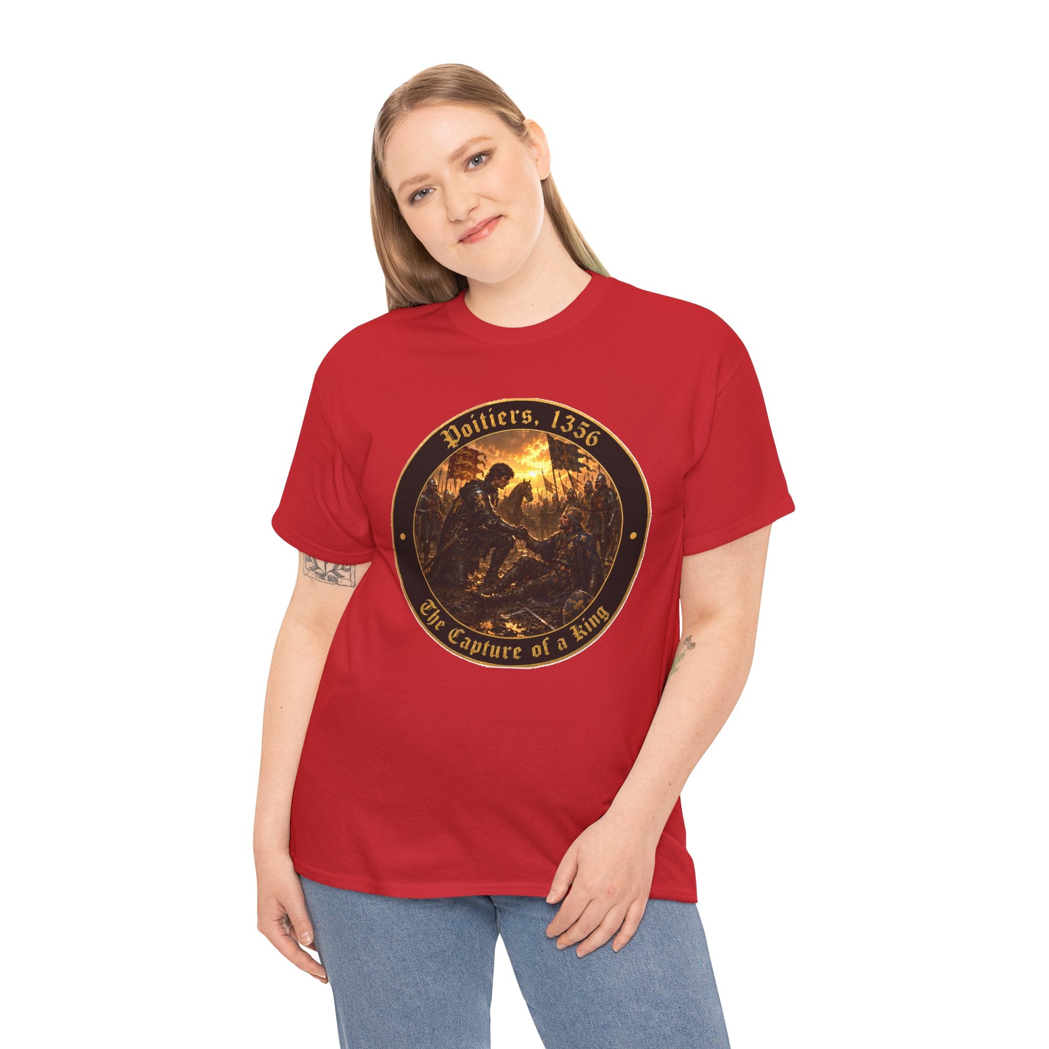 Poitiers 1356 T-Shirt — "The Capture of a King" Medieval Battle Roundel Graphic Tee