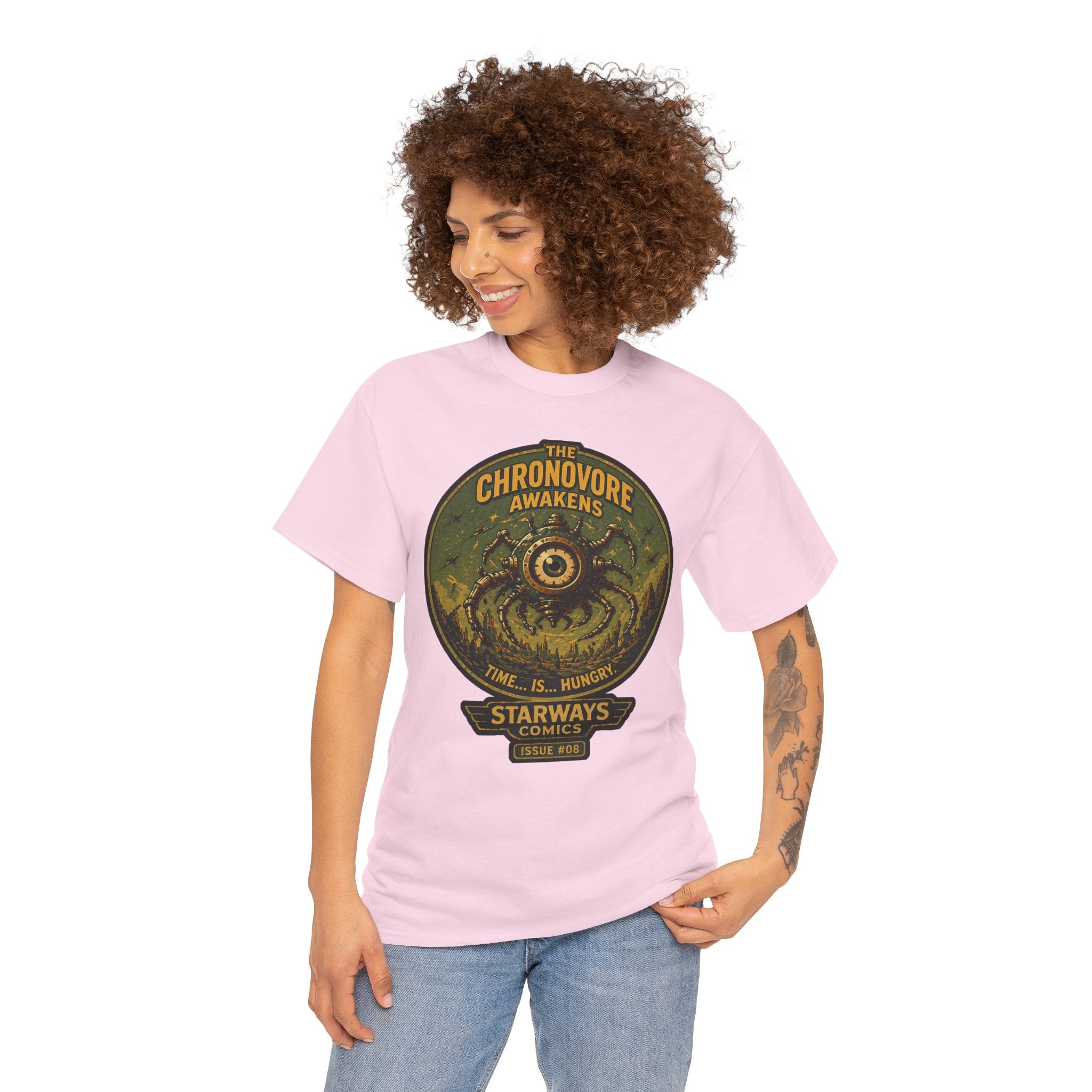 The Chronovore Awakens T-Shirt | Retro Sci-Fi Monster Graphic Tee | Vintage Space Comic Creature Shirt | Starways Comics Issue 8