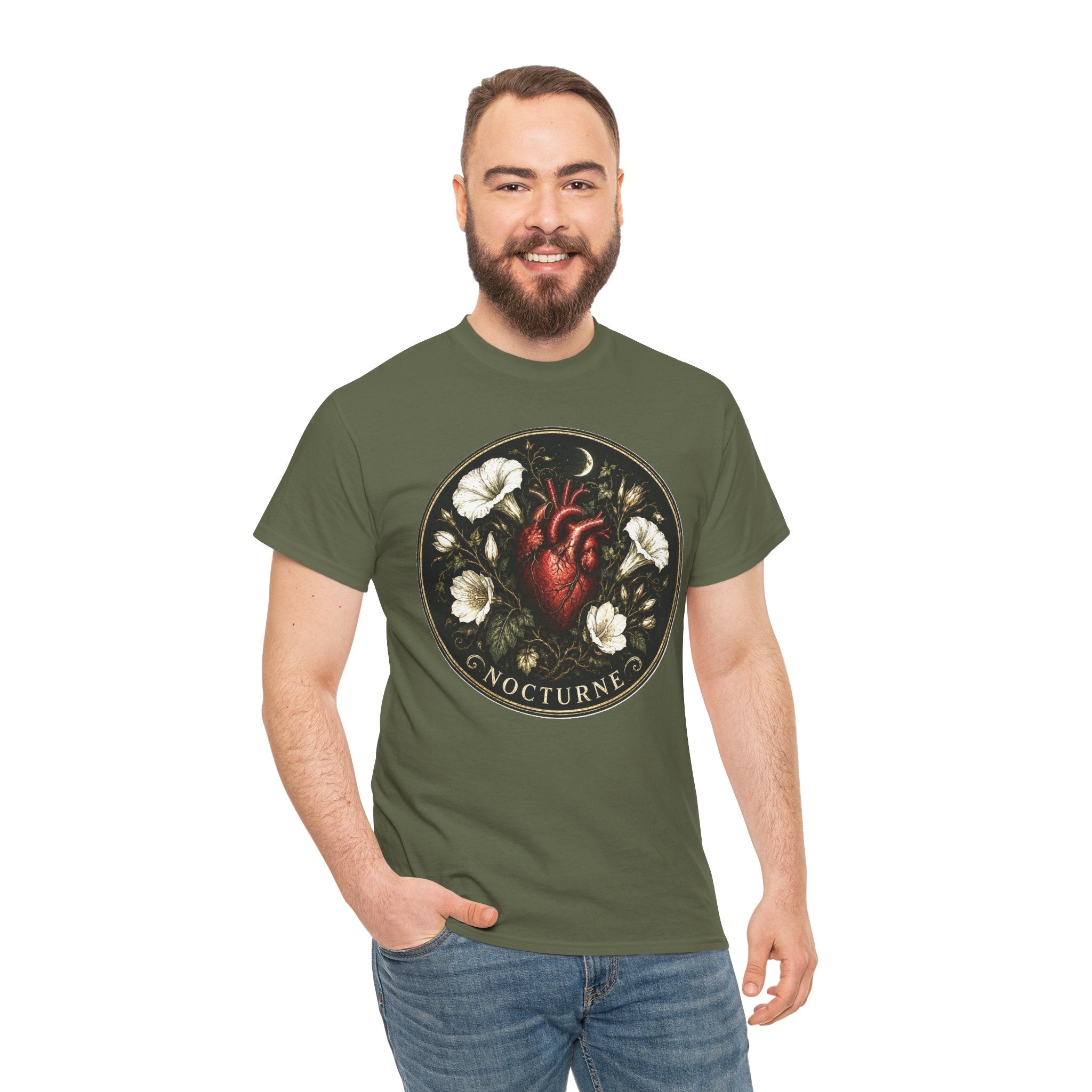 Nocturne Heart Tee — Anatomical Heart Floral Graphic T-Shirt