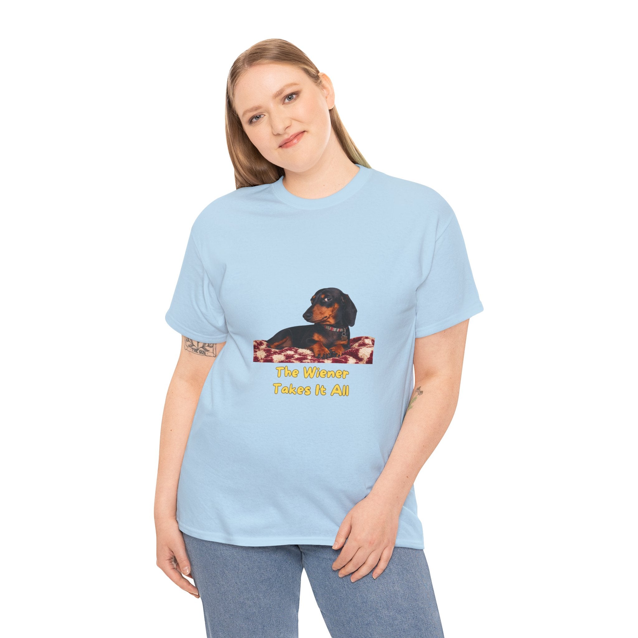 The Wiener Takes All T-Shirt – Funny Dachshund Wiener Dog Pun | Sausage Dog Side Eye Graphic Tee