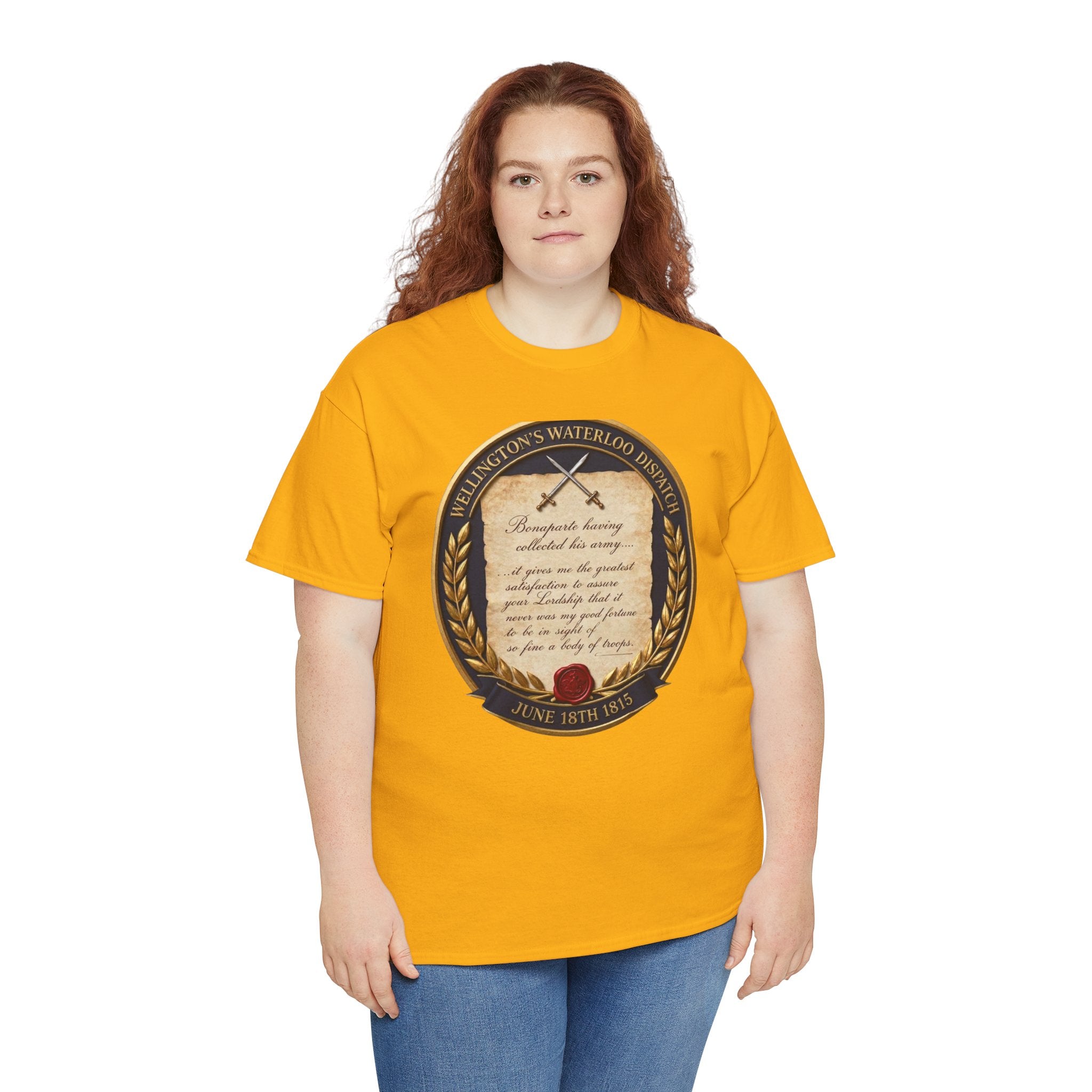 Wellington's Waterloo Dispatch T-Shirt | June 18th 1815 | So Fine a Body of Troops | British Military History Document Badge | Napoleonic Wars Collector Gift