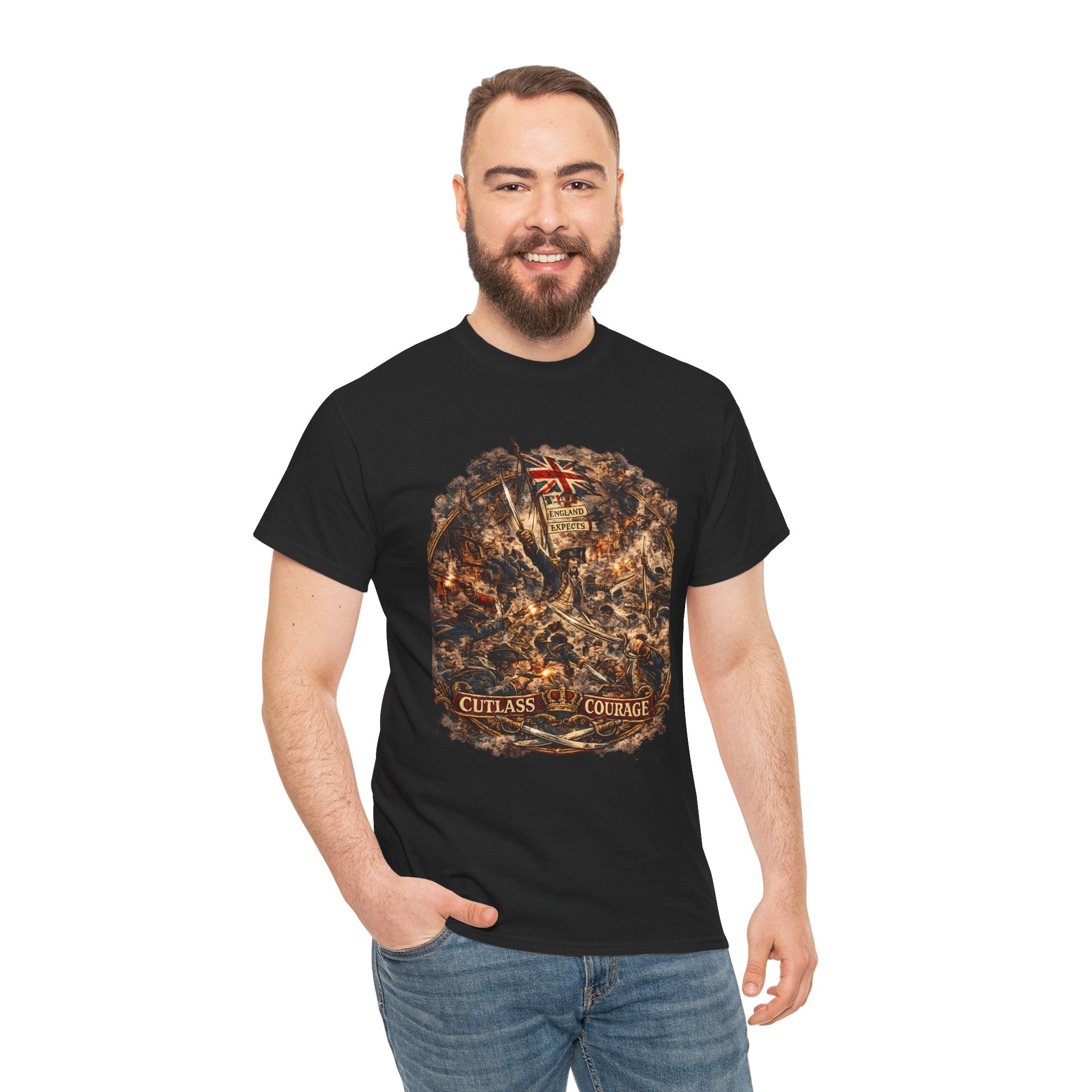 Cutlass Courage T-Shirt | Royal Navy Boarding Action Graphic Tee | Age of Sail Naval Battle Shirt