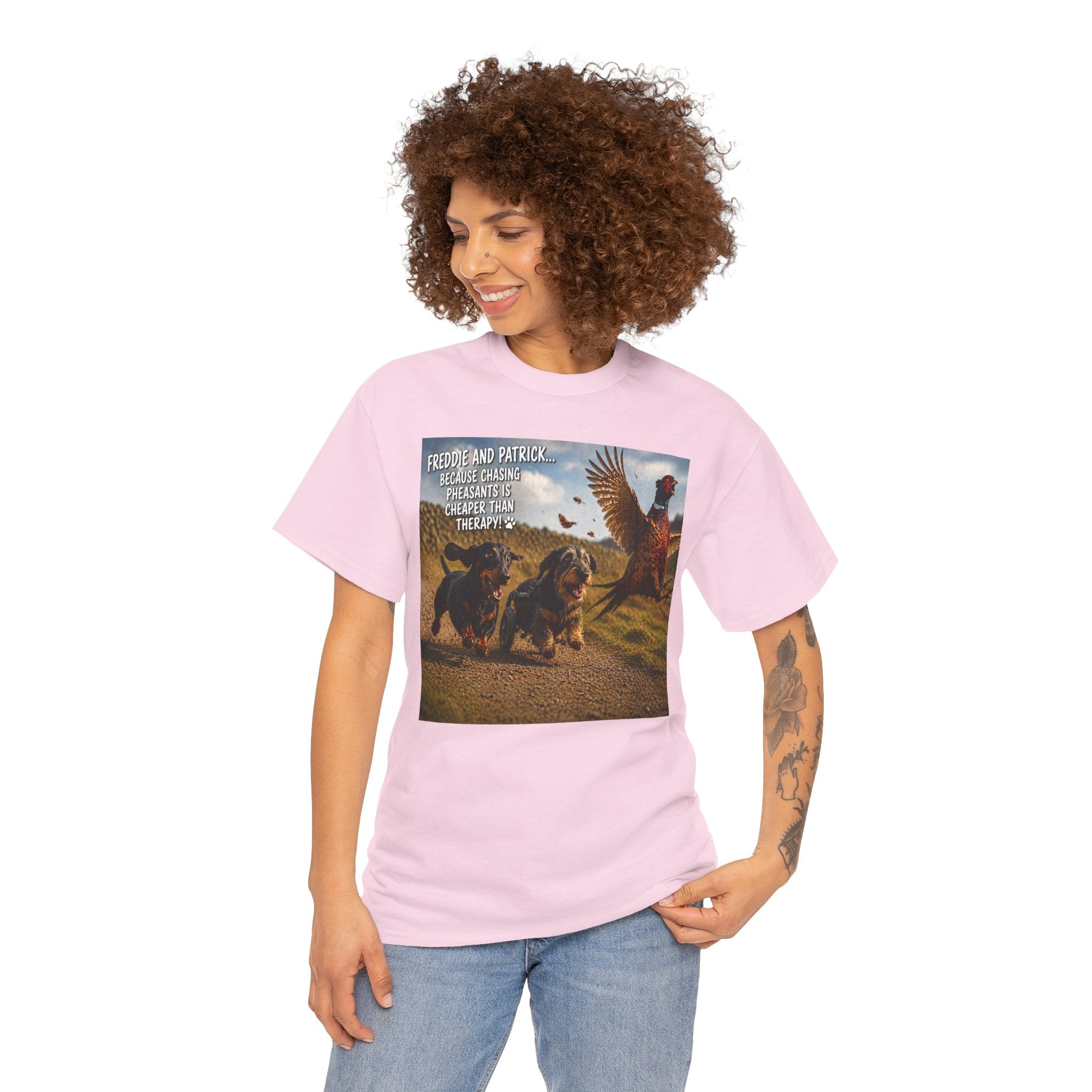 Dachshund & Pheasant Tee – "Friends Don't Let Friends Play Alone" Graphic T-Shirt