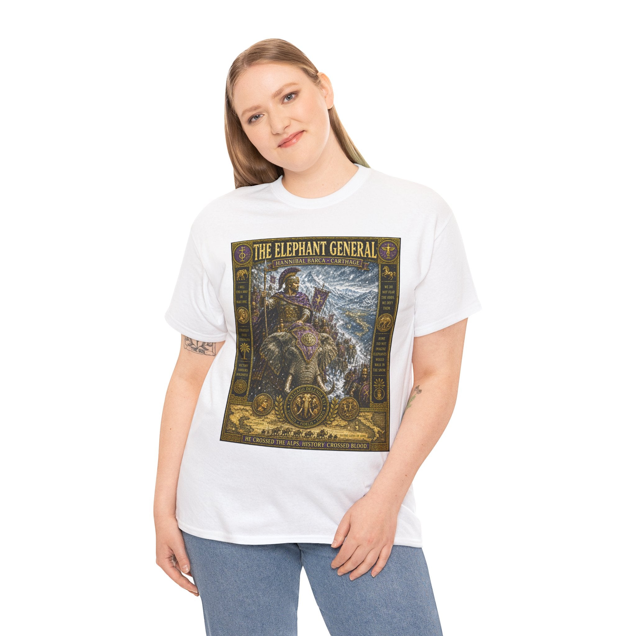 The Elephant General T-Shirt | Hannibal Barca Carthage Graphic Tee | Crossing the Alps Historical Shirt | Ancient Military History Art