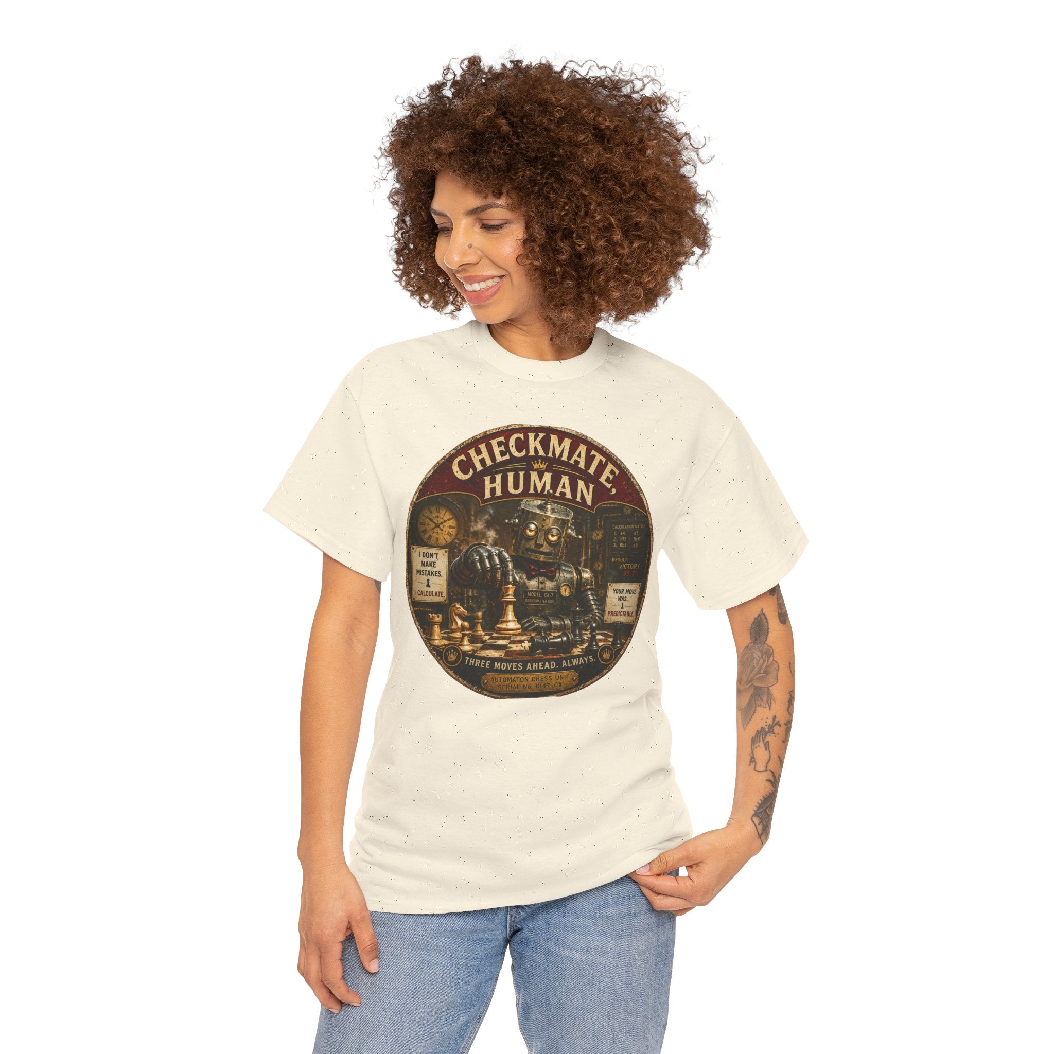 Checkmate, Human T-Shirt — Funny Steampunk Robot Chess Graphic Tee
