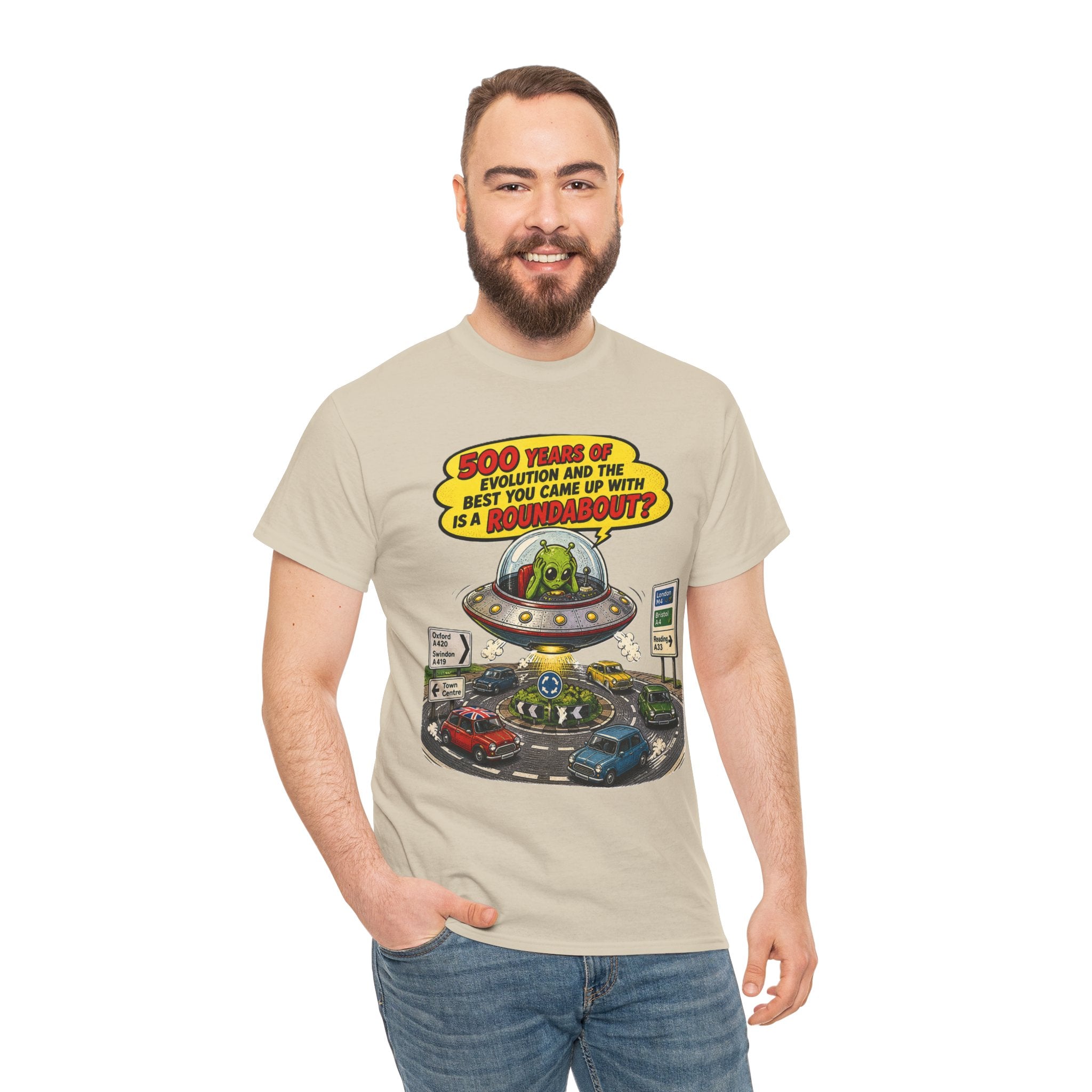 Alien UFO Roundabout T-Shirt — Vintage Comic Space Humor Tee