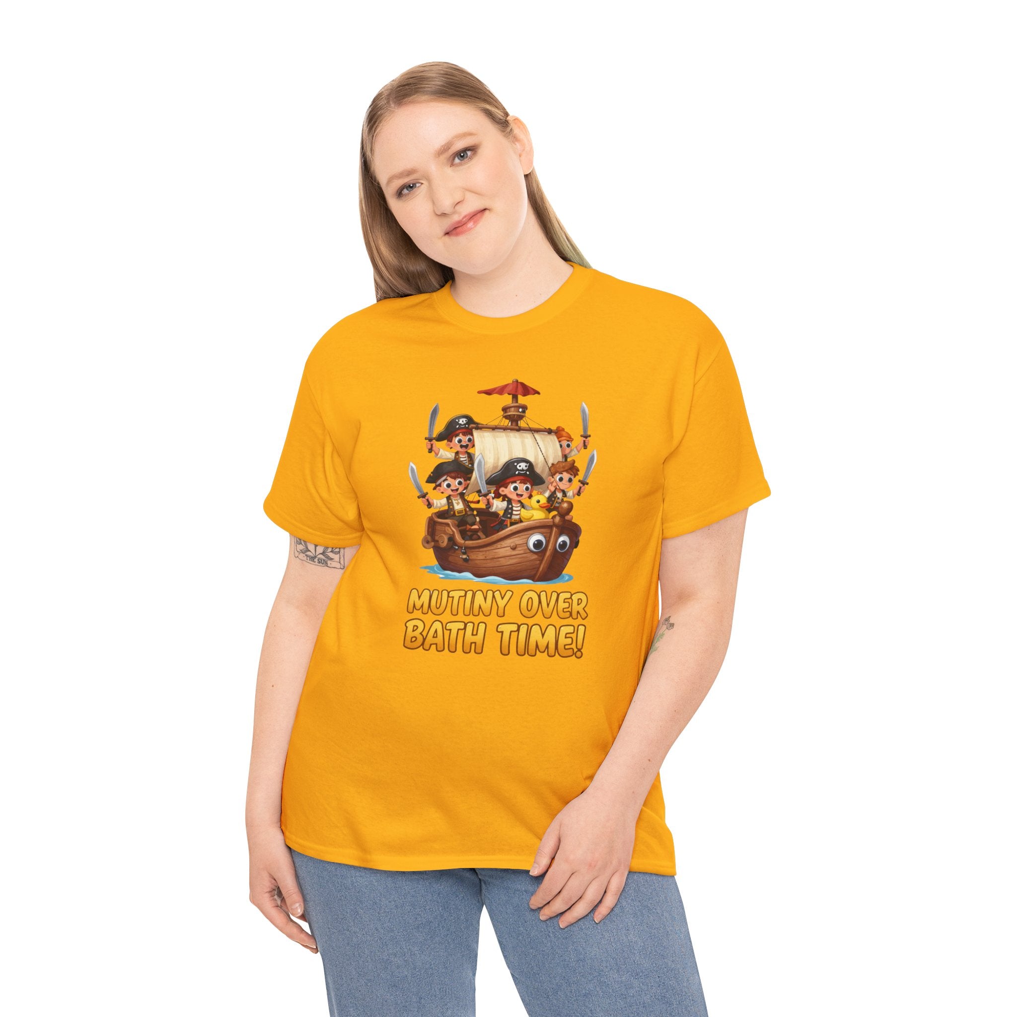 Mutiny Over Bath Time T-Shirt – Funny Pirate Kids Cartoon Parenting Humour | Rubber Duck Nautical Graphic Tee