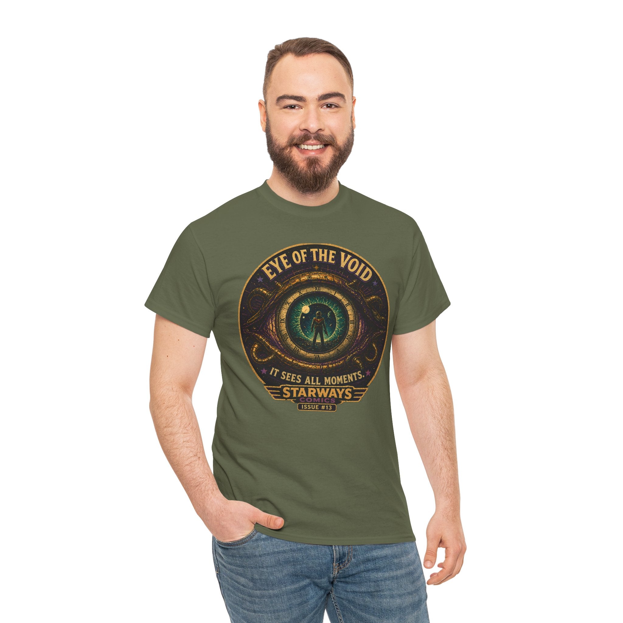 Eye of the Void T-Shirt | Retro Sci-Fi Cosmic Clock Graphic Tee | Vintage Astronaut Comic Shirt | Starways Comics Issue 13
