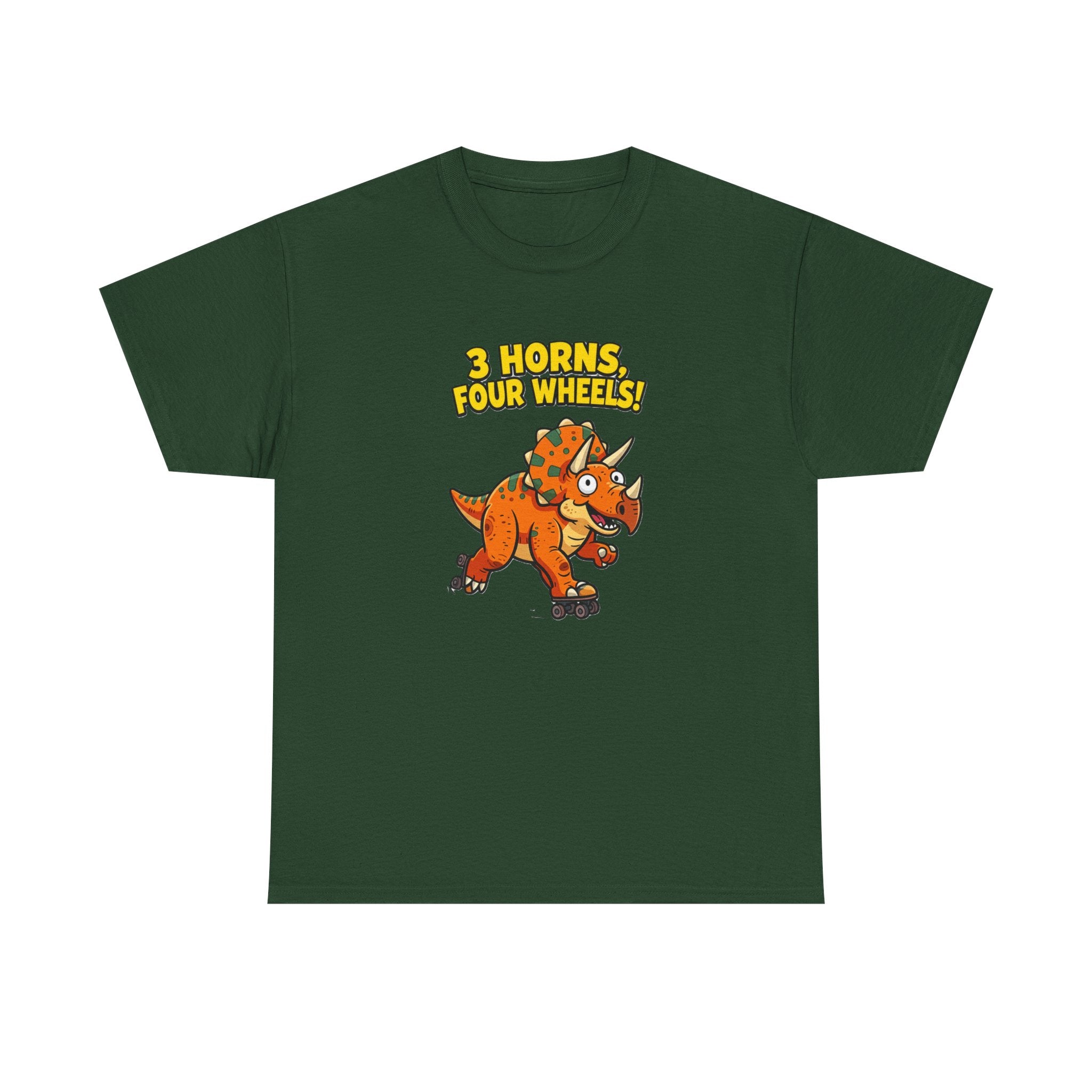 3 Horns Four Wheels T-Shirt – Funny Triceratops Roller Skate Cartoon Dinosaur | Dino Skater Graphic Tee