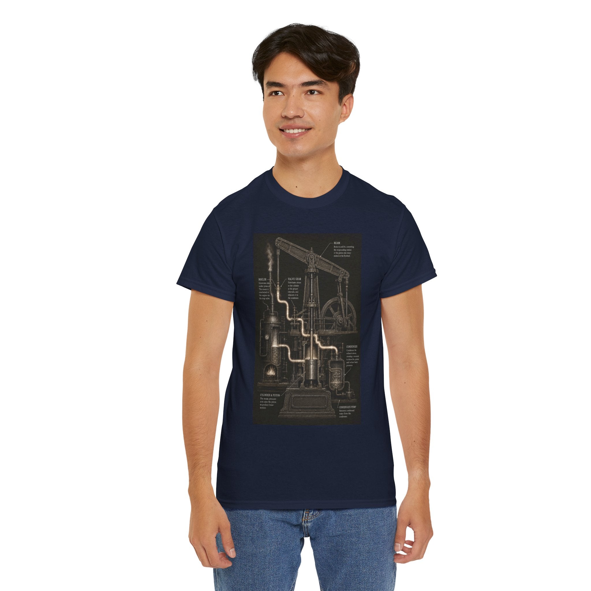 Steam Engine Diagram T-Shirt | Vintage Beam Engine Cutaway Graphic Tee | Industrial Revolution Engineering Shirt | Mechanical History Art