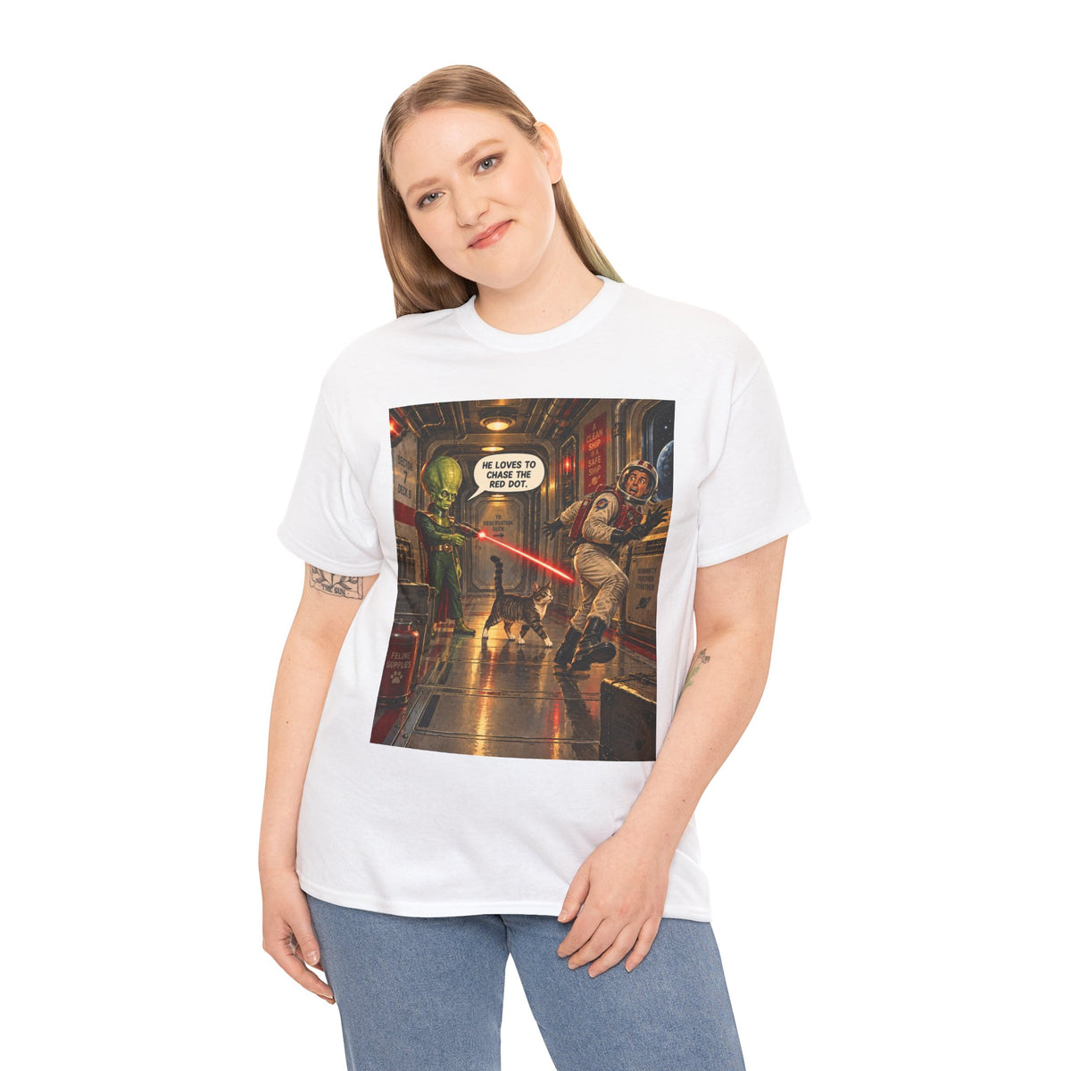He Loves To Chase The Red Dot Retro Alien T-Shirt