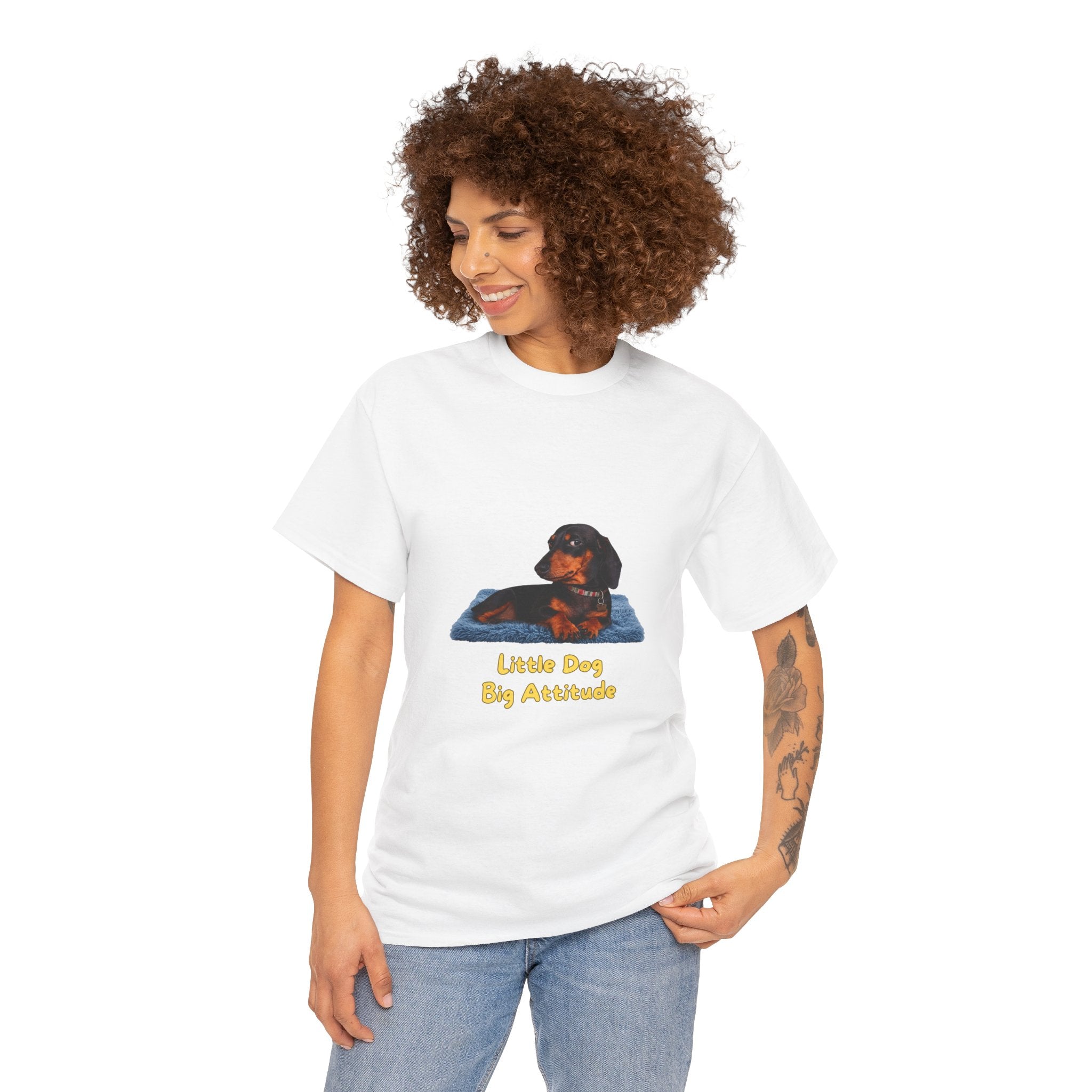 Little Dog Big Attitude T-Shirt – Funny Dachshund Small Dog Side Eye | Sausage Dog Wiener Dog Graphic Tee