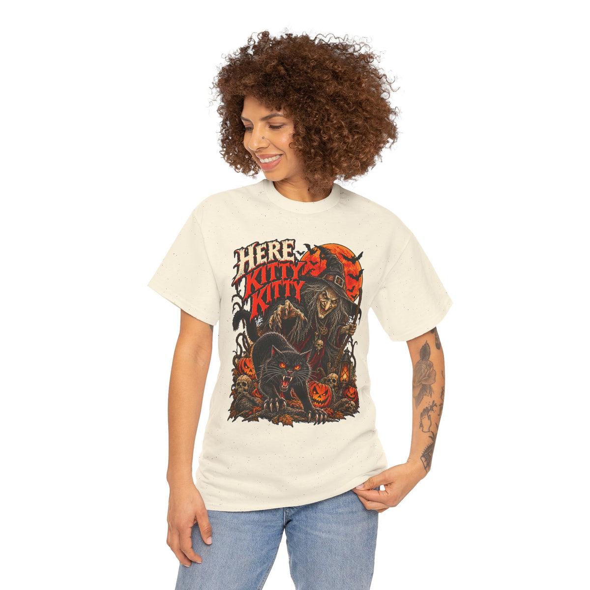 Here Kitty Kitty: Witch and Black Cat Halloween T-Shirt