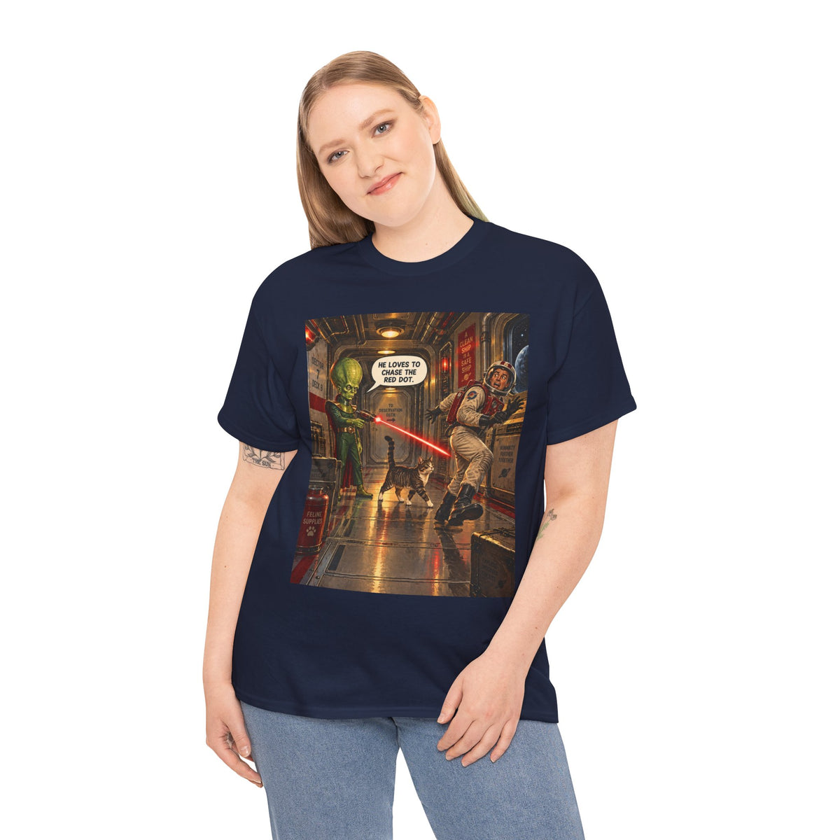 He Loves To Chase The Red Dot Retro Alien T-Shirt