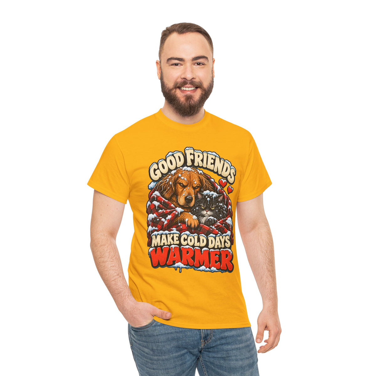 Good Friends Make Cold Days Warmer: Dog and Cat Winter T-Shirt
